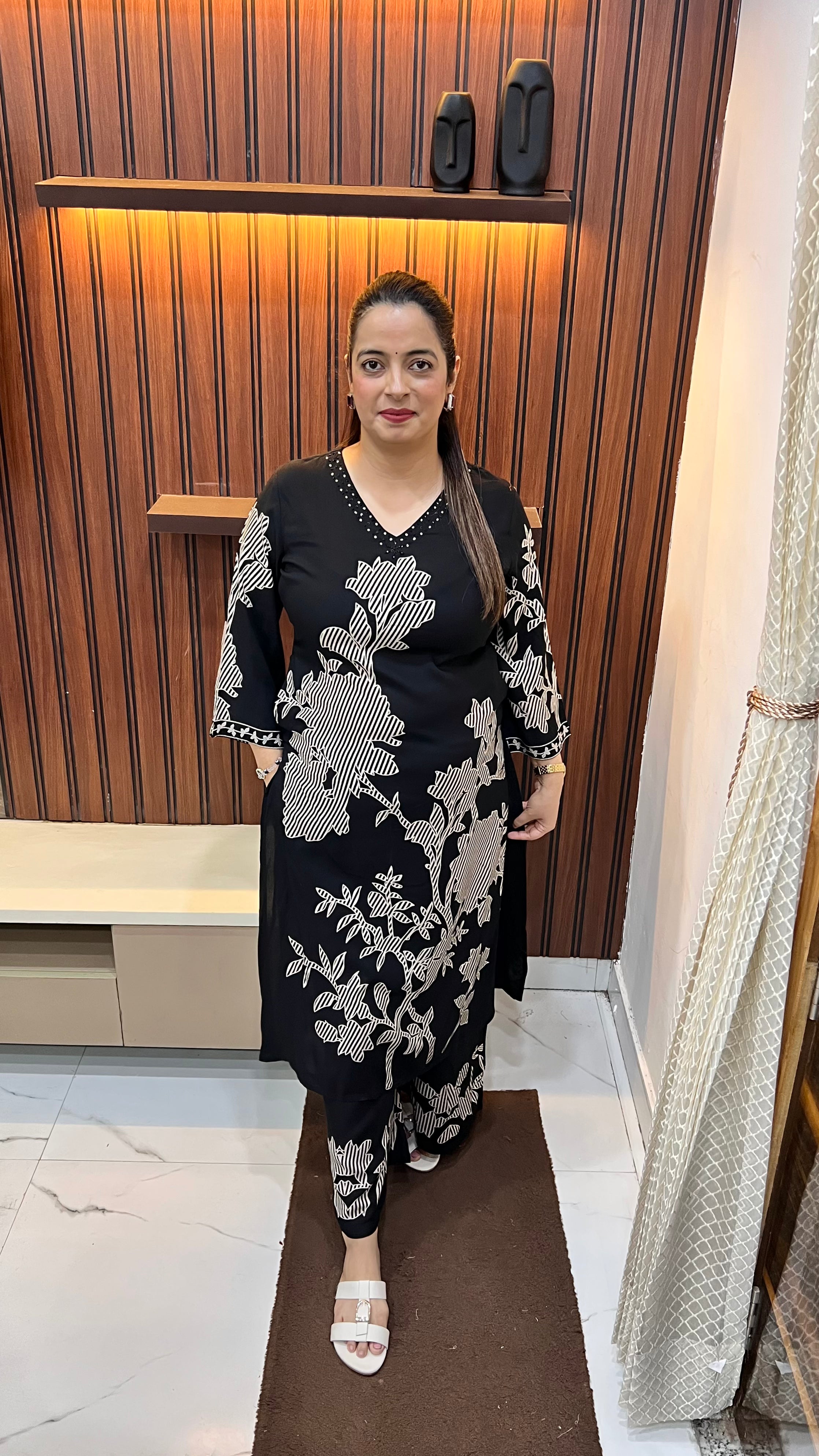 Pure Modal Coord Set with Digital Print & Hand Work Neckline – Elegant Set with Stylish Divider