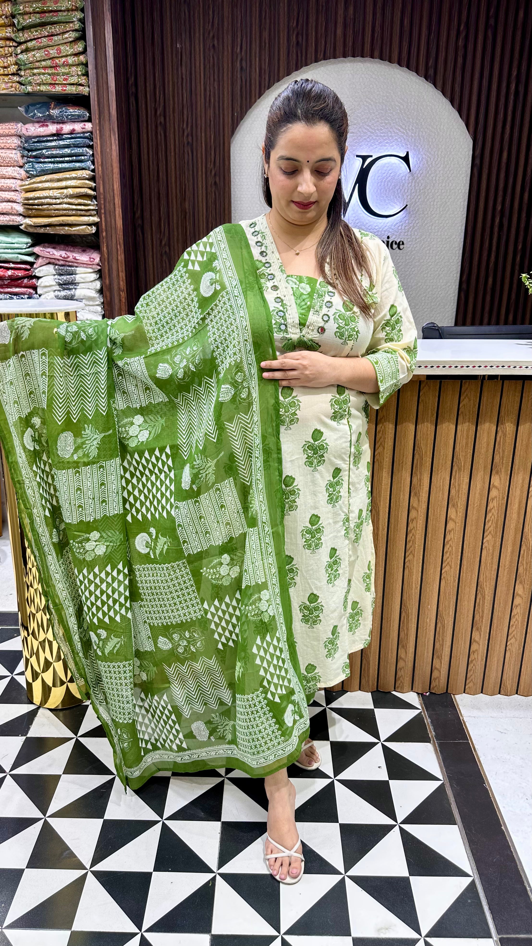 Pure Cotton Suit with Real Mirror Work & Dual Pockets