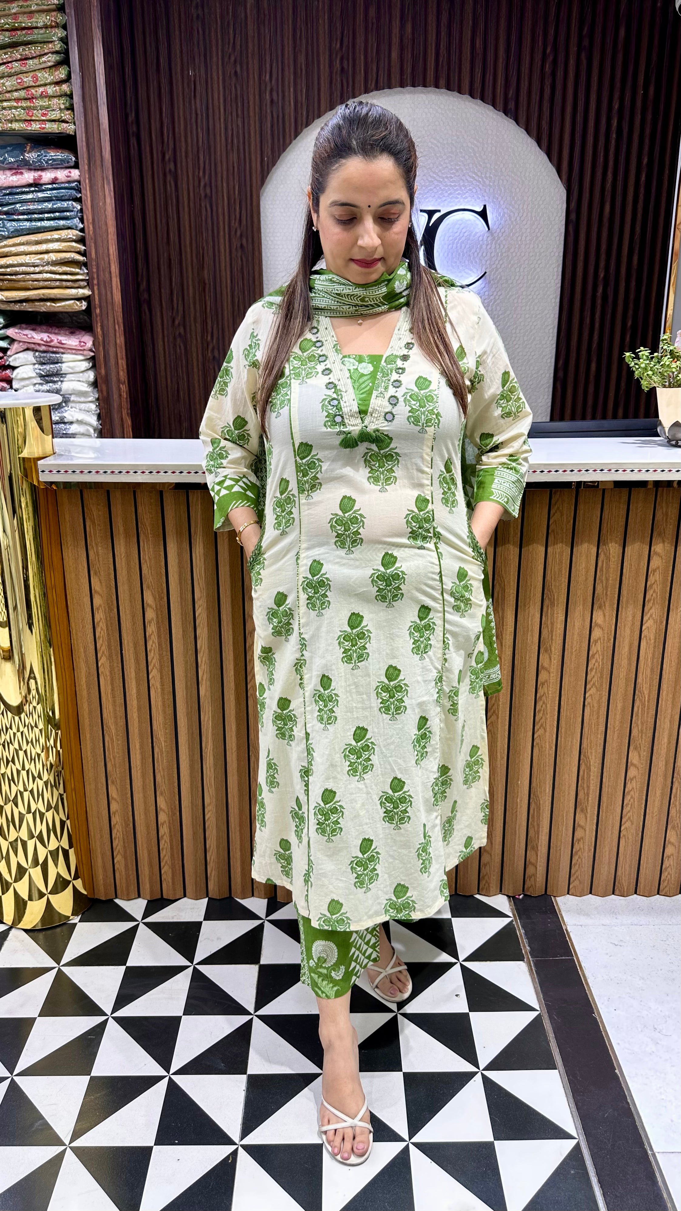 Pure Cotton Suit with Real Mirror Work & Dual Pockets