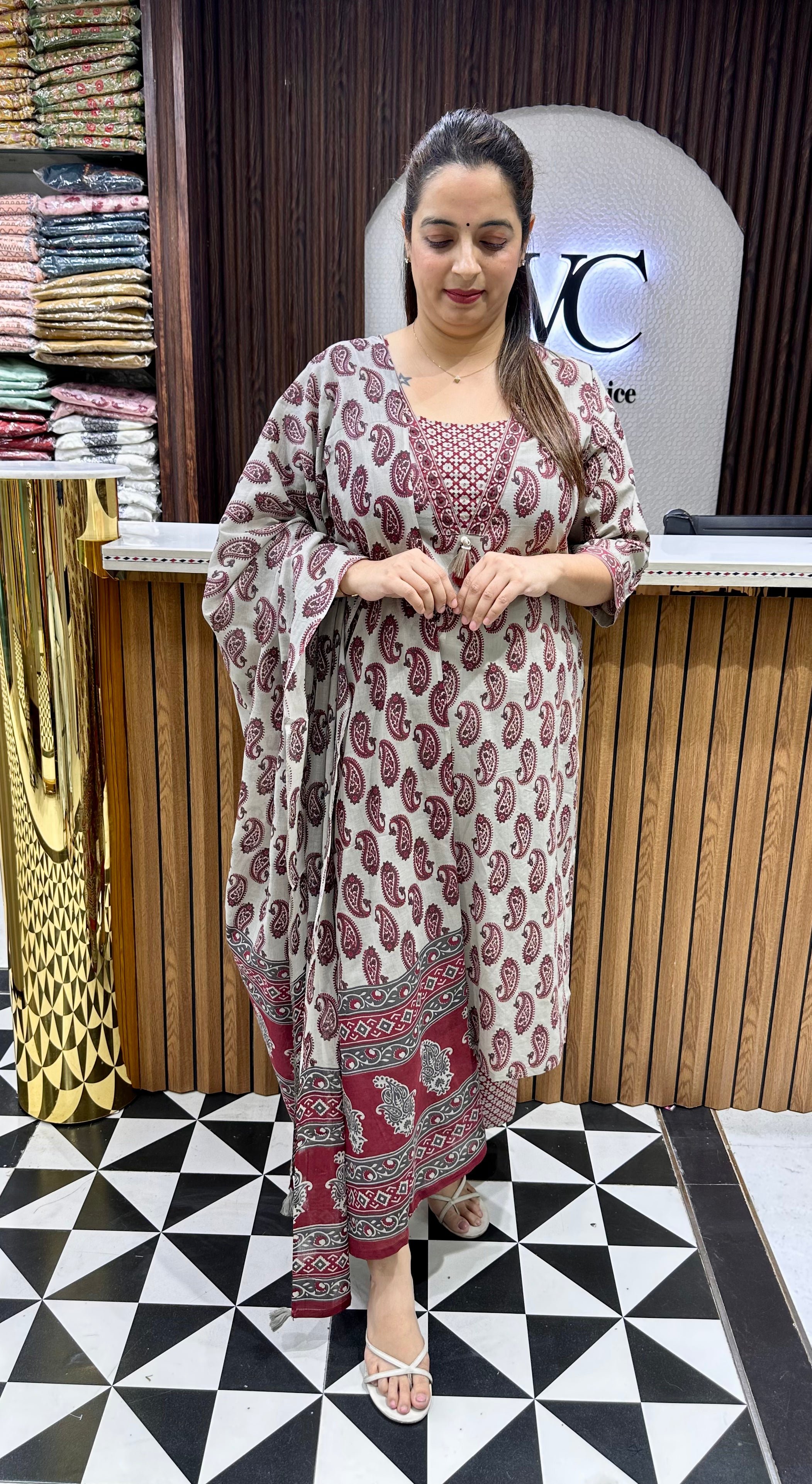 Pure Cotton Kalamkari Suit with Hand-Embroidered Neckline