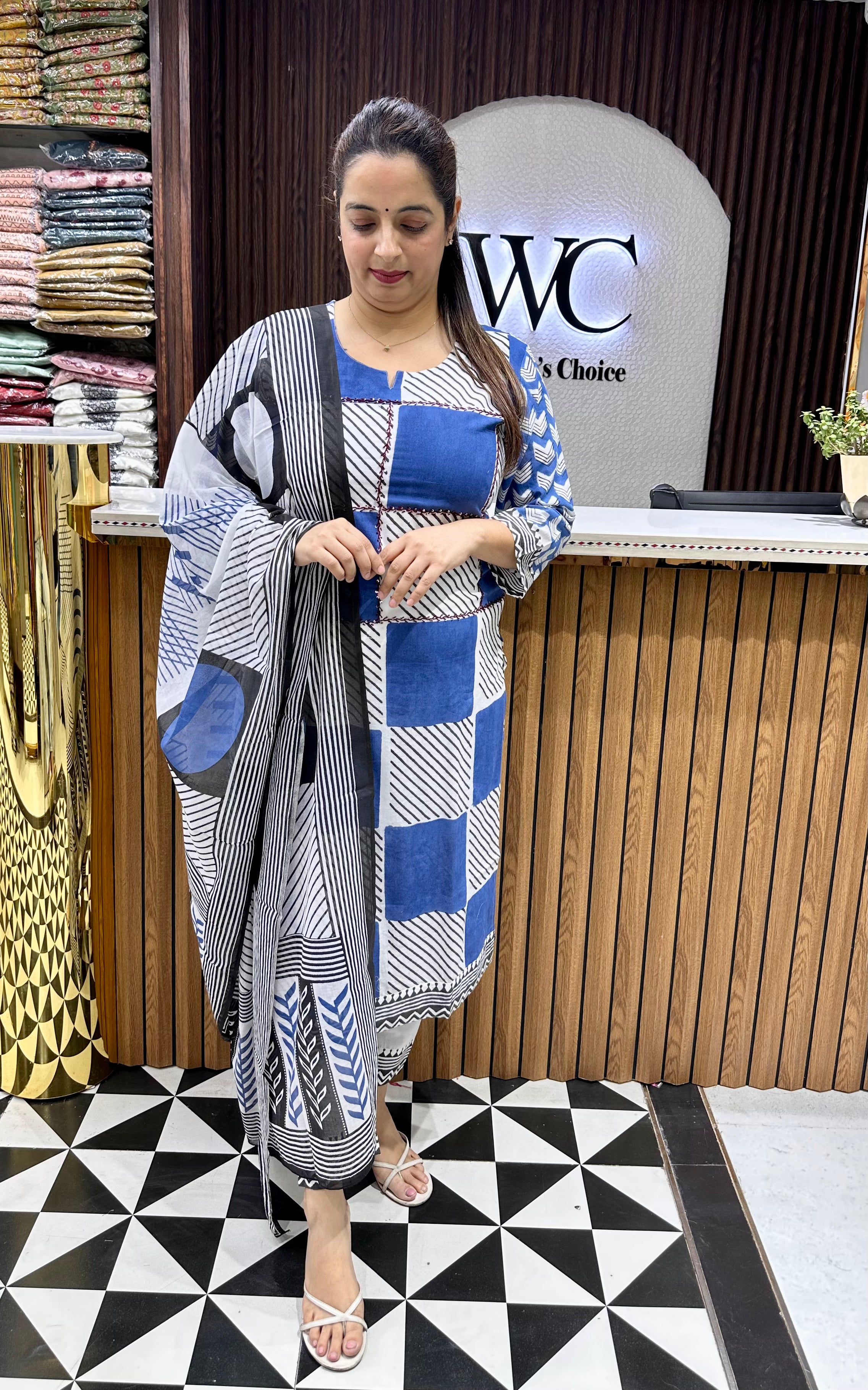Pure Cotton Suit with Hand-Stitched Kantha Work