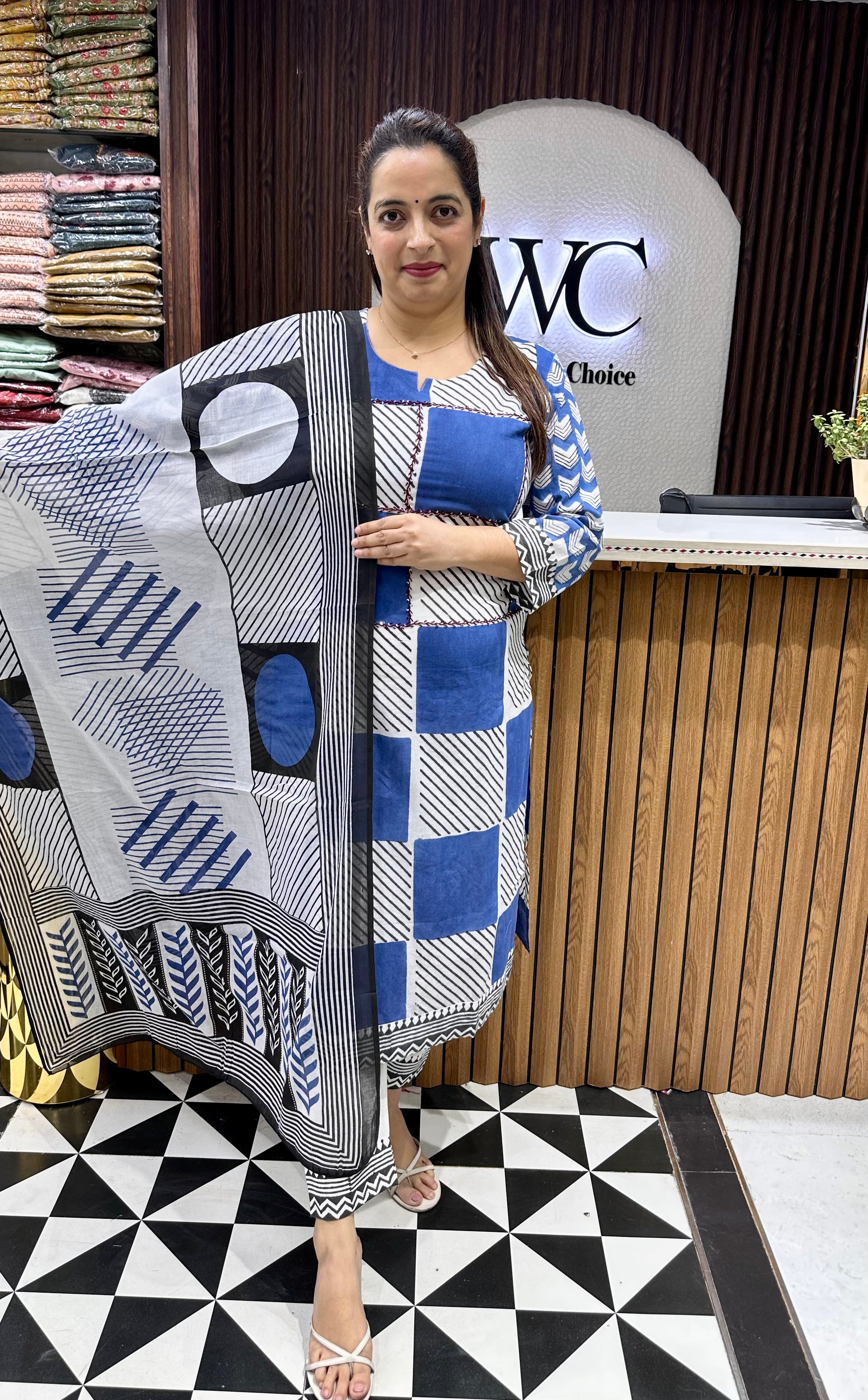 Pure Cotton Suit with Hand-Stitched Kantha Work