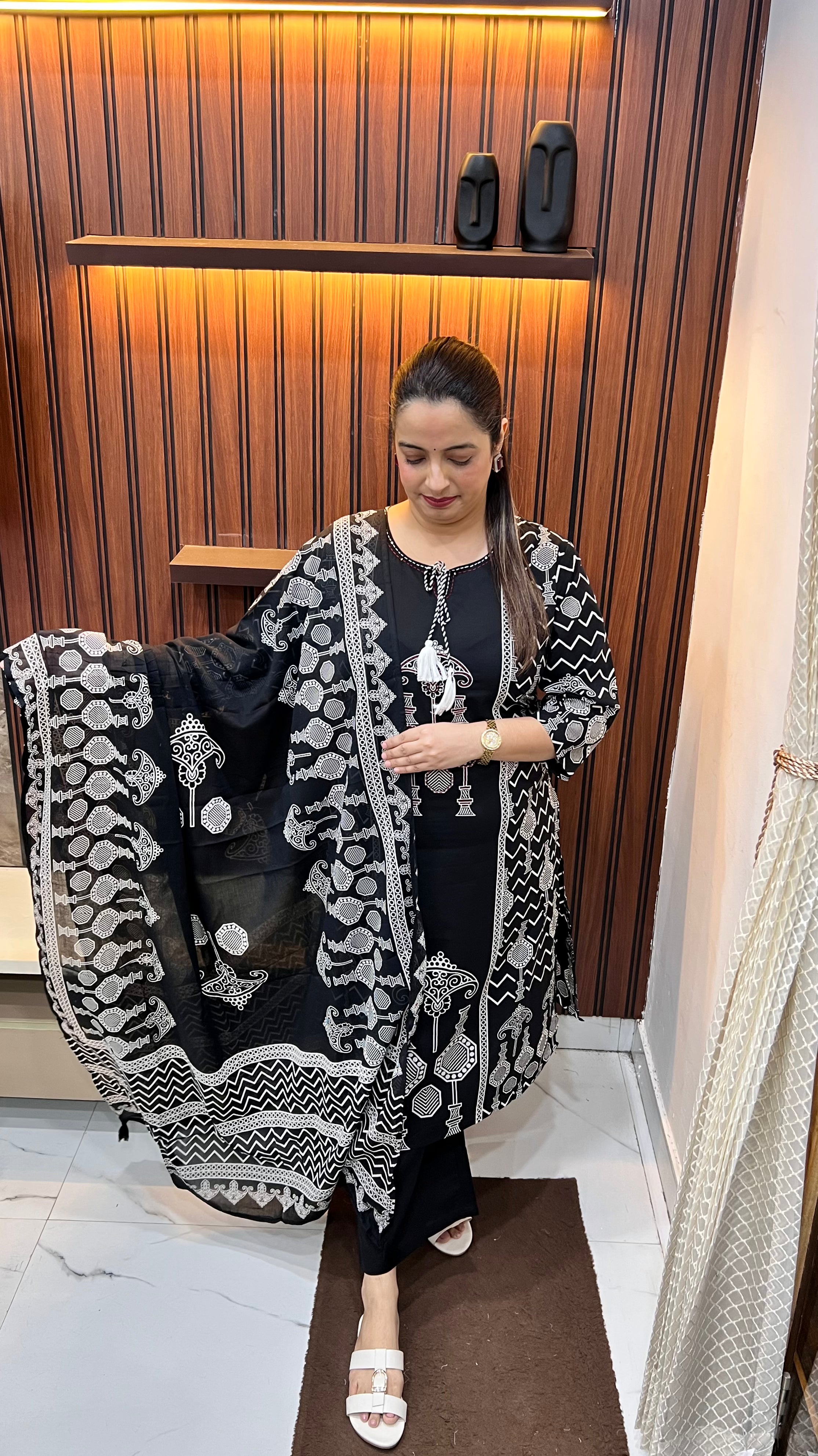 Pure Cotton Suit with Kanta Work & Handmade Dori Tassels – Elegant Ethnic Wear