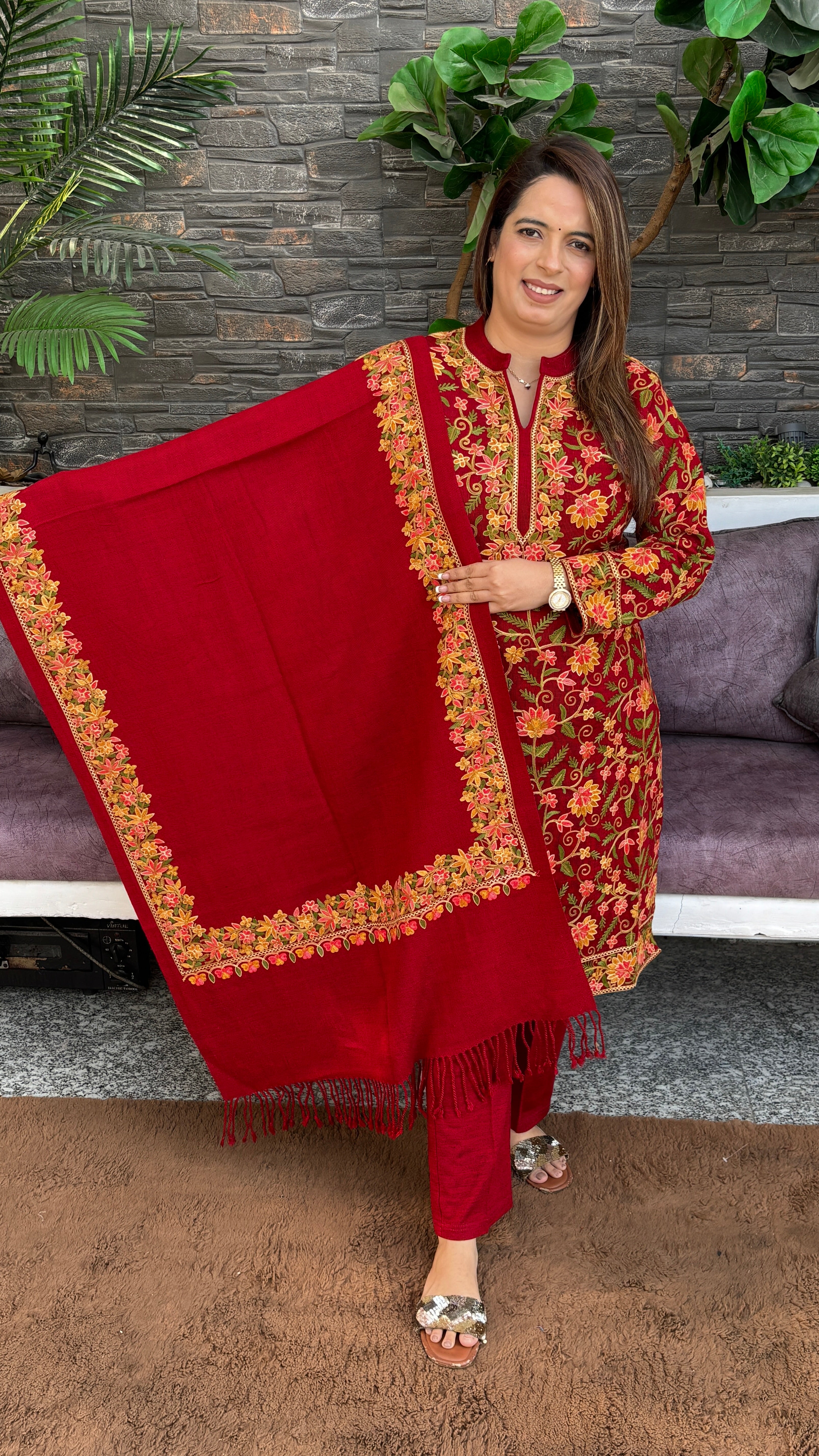 Woollen Suit — Kashmiri Kadhai with Pashmina Stole & Pockets