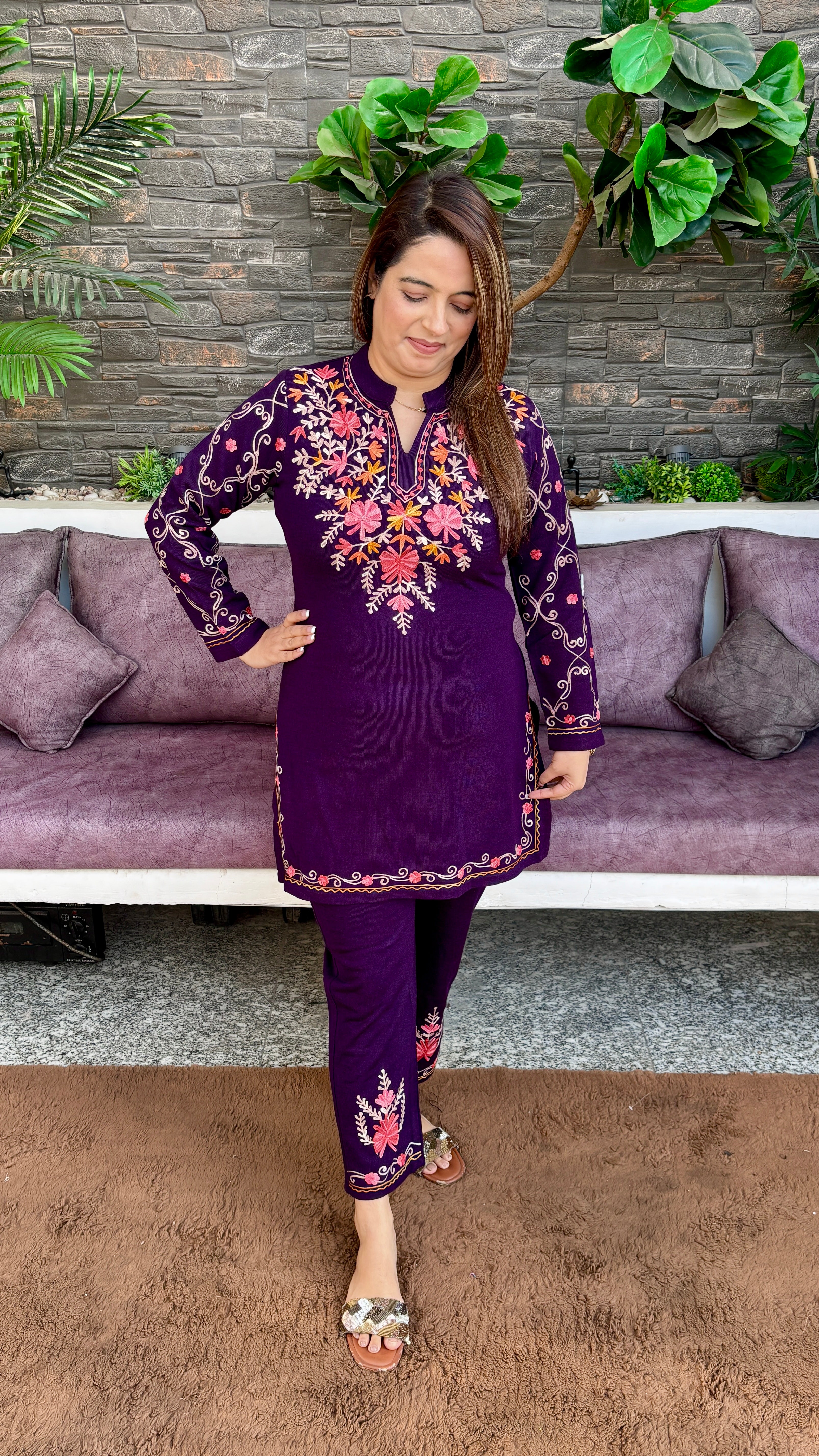 Woollen Co-ord Set — Kashmiri Kadhai with Dual Pockets