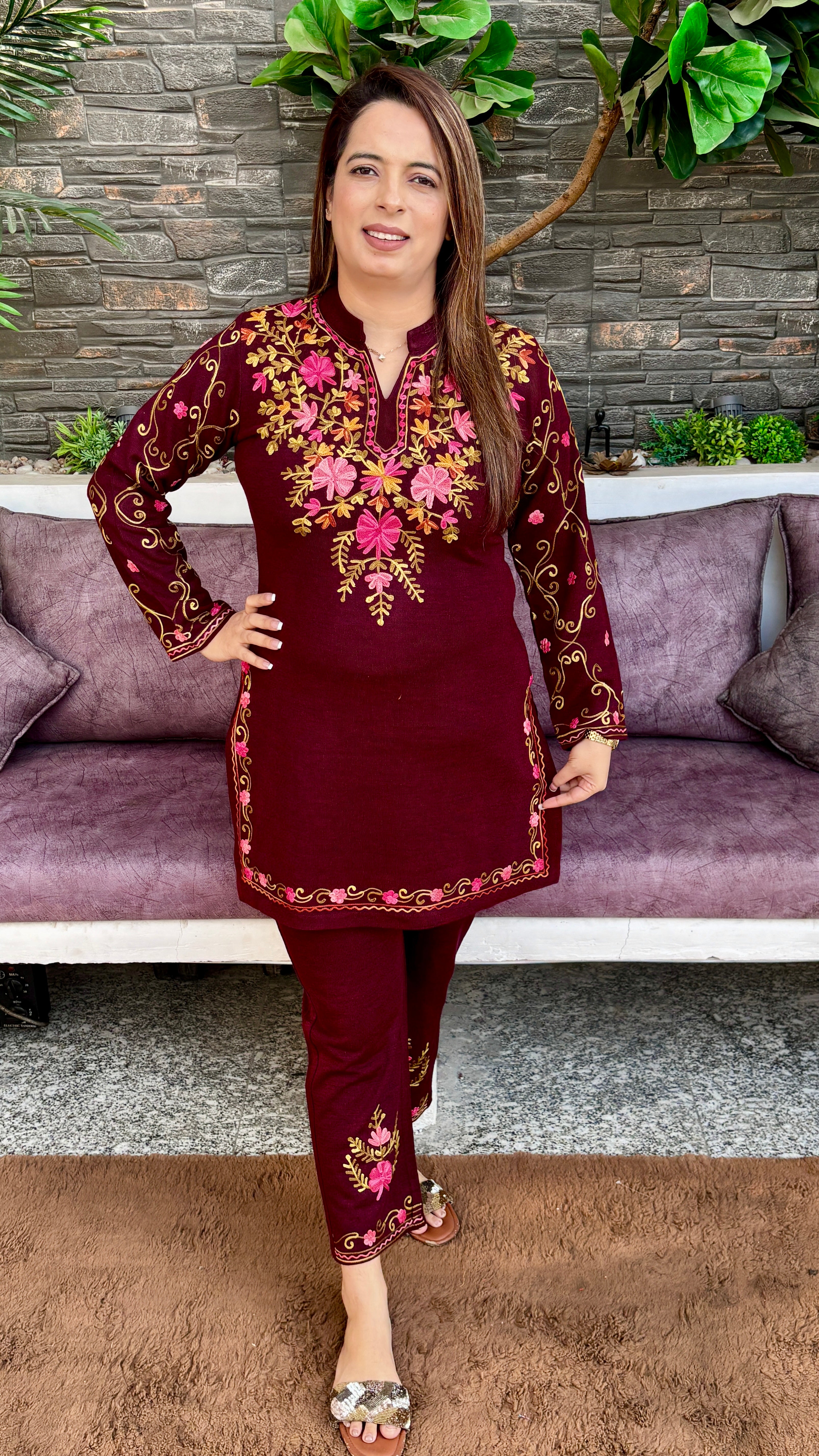 Woollen Co-ord Set — Kashmiri Kadhai with Dual Pockets