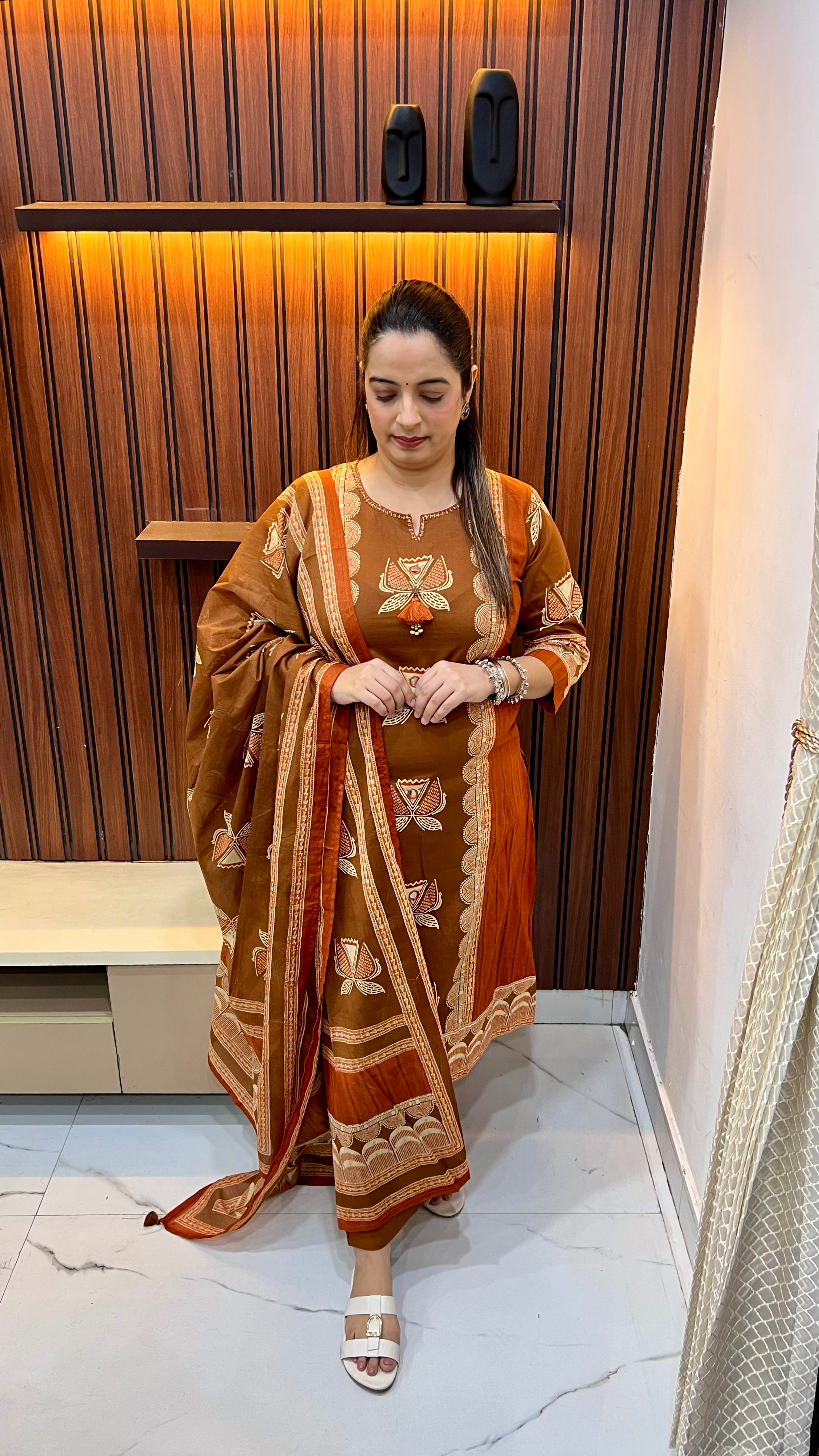 Pure Cotton Suit with Block Print, Mirror & Thread Work ✨