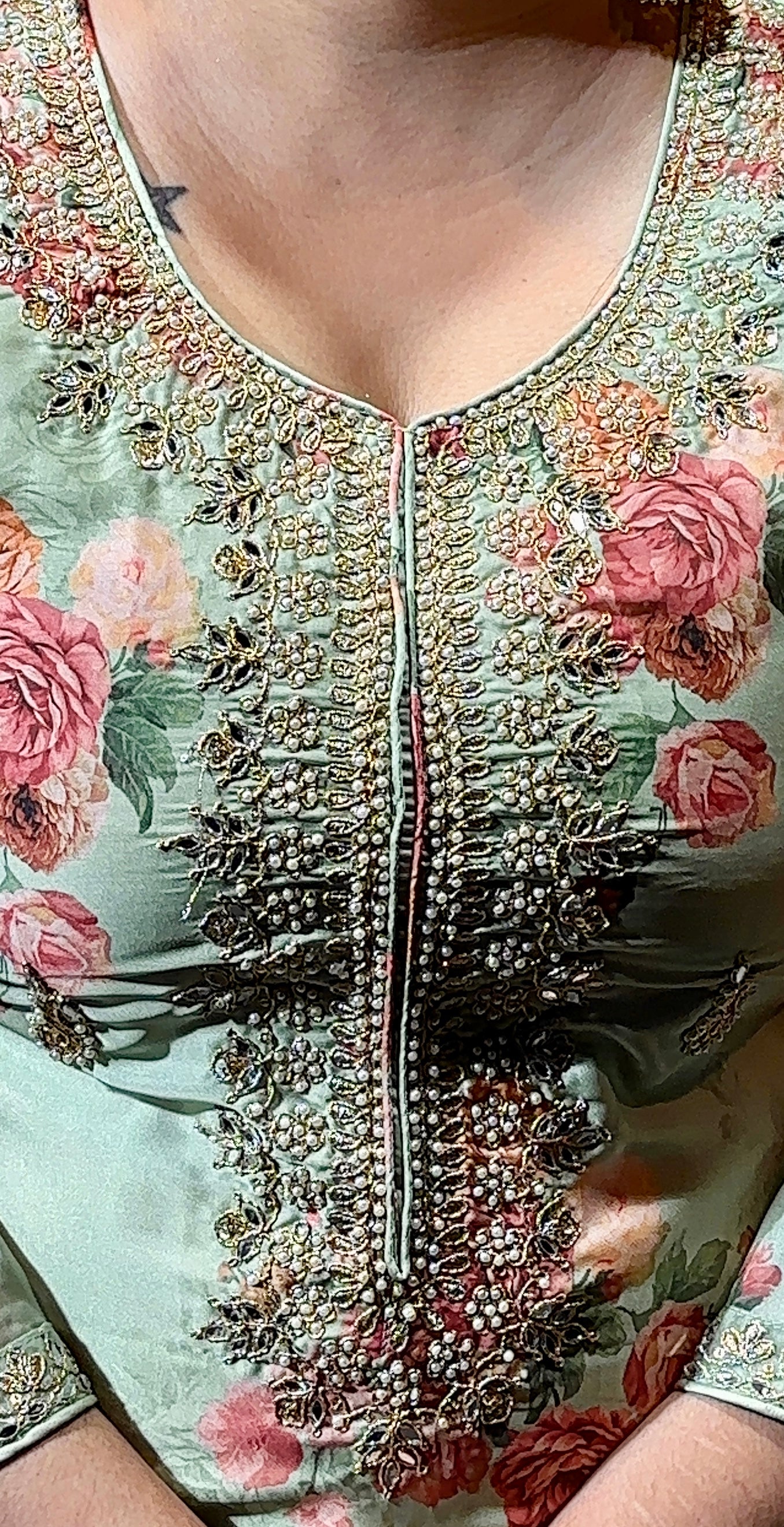 Organza wedding wear suit with digital prints