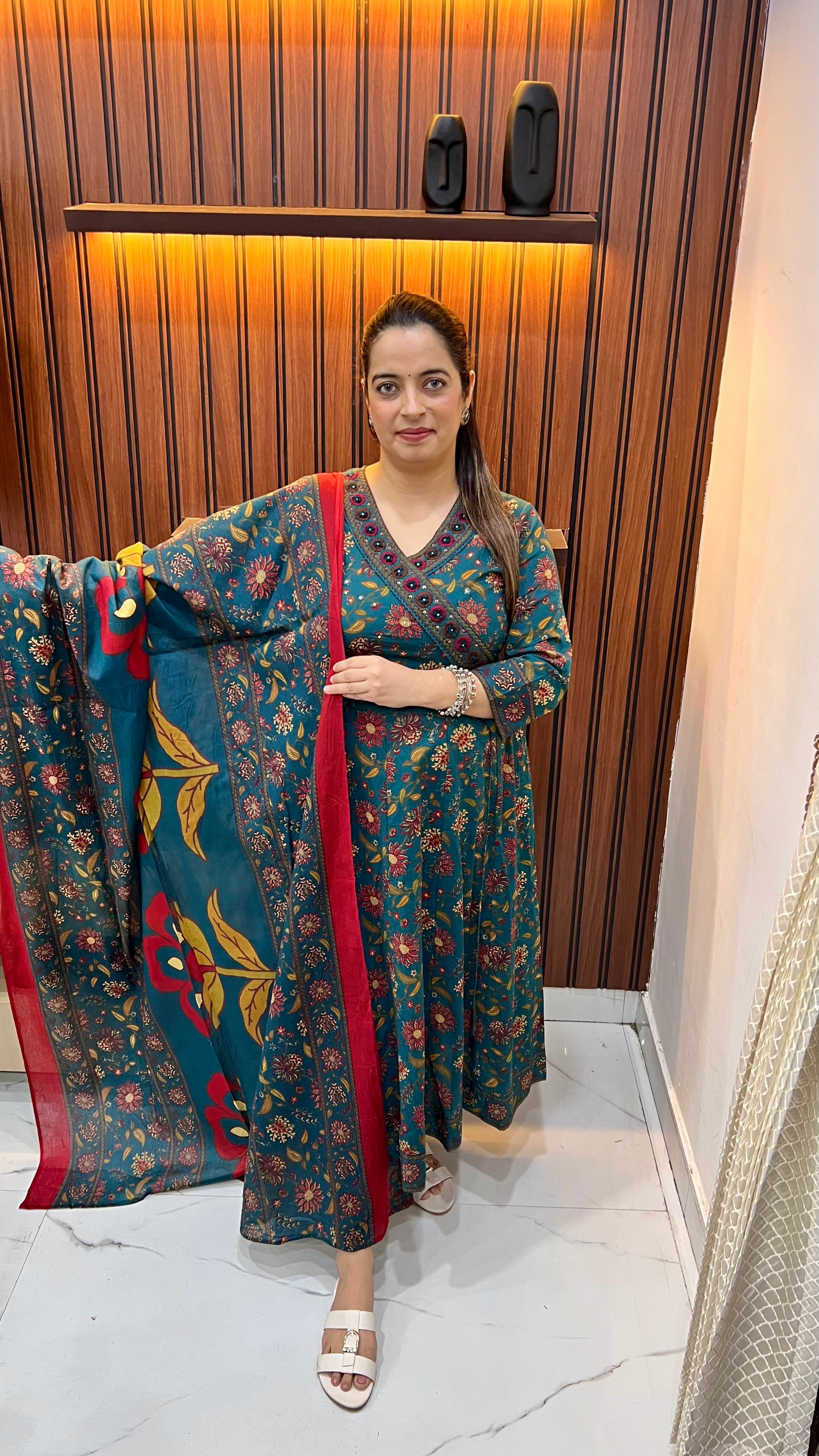 Pure Cotton Anarkali Angrakha Suit with Kalamkari Work ✨