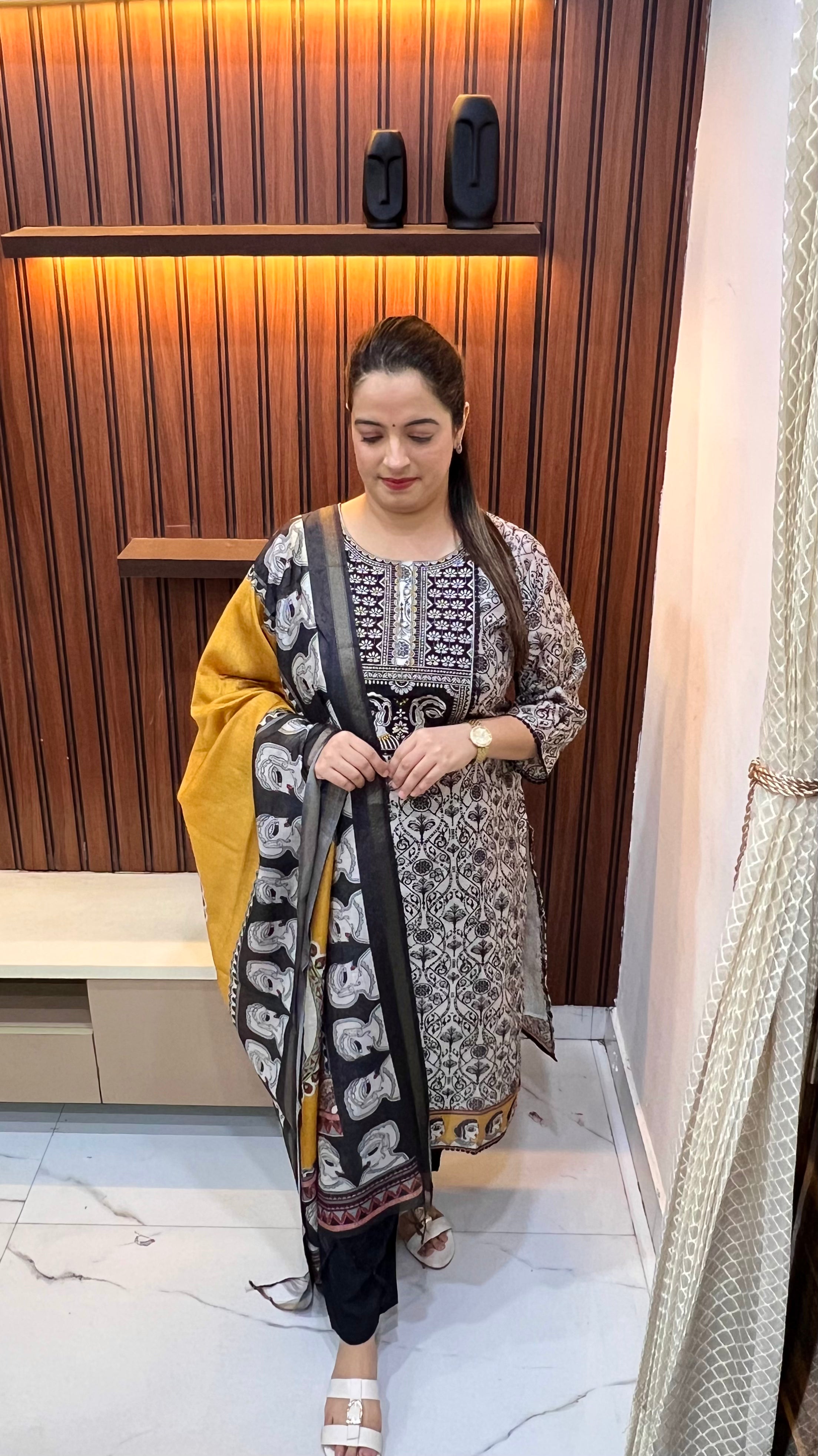 Maheshwari Silk Suit with Authentic Madhubani Art