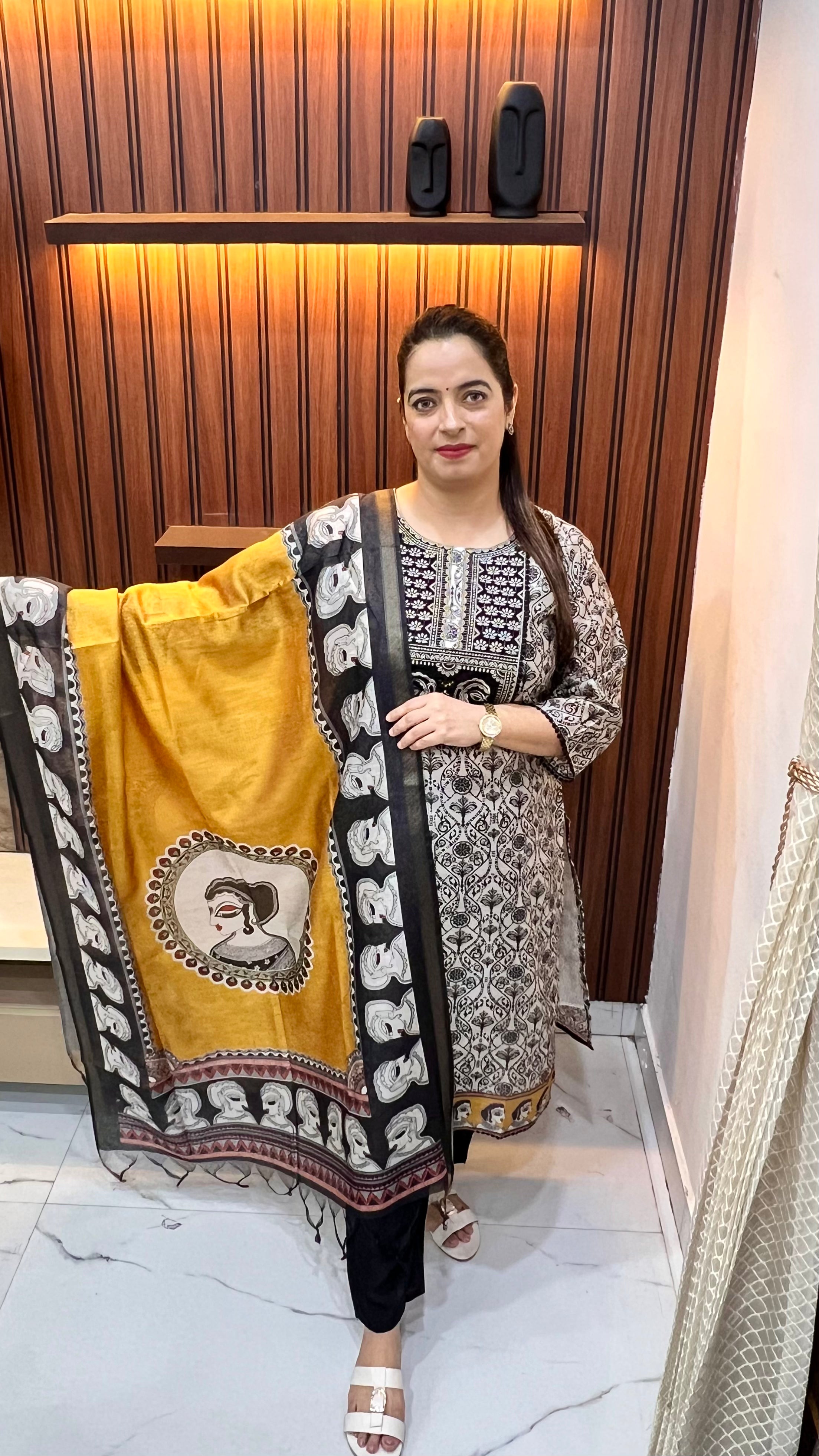 Maheshwari Silk Suit with Authentic Madhubani Art