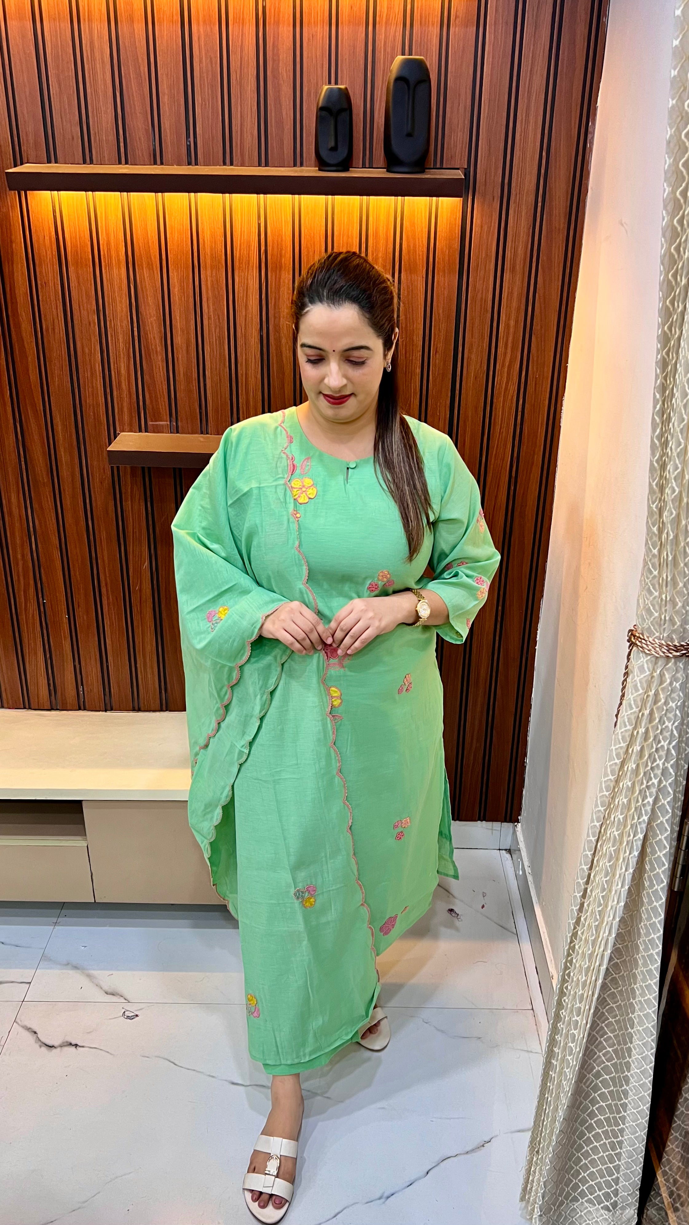 Pure Cotton Suit with Floral Thread Embroidery