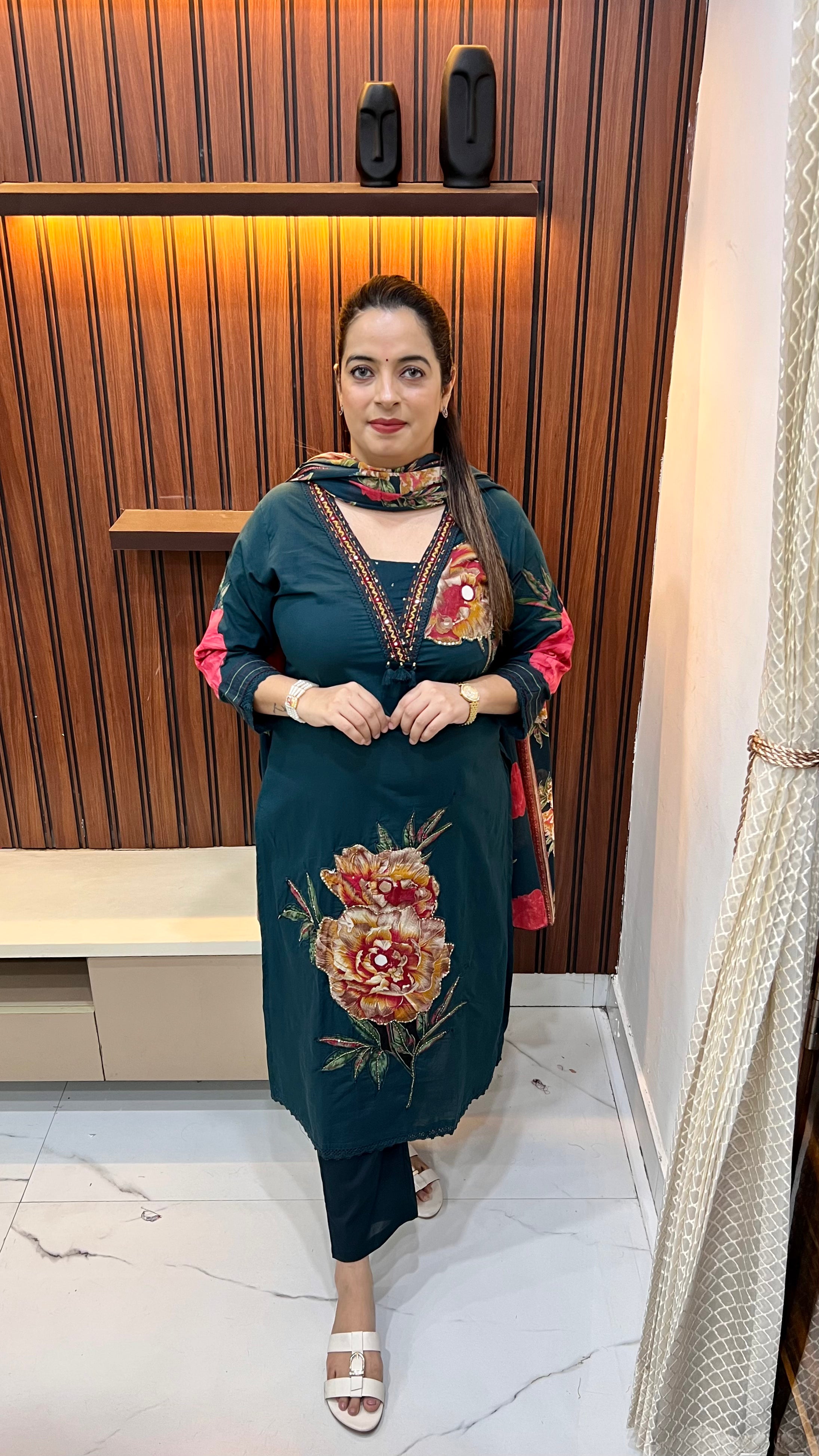 Pure Cotton Hand-Embroidered Floral Suit