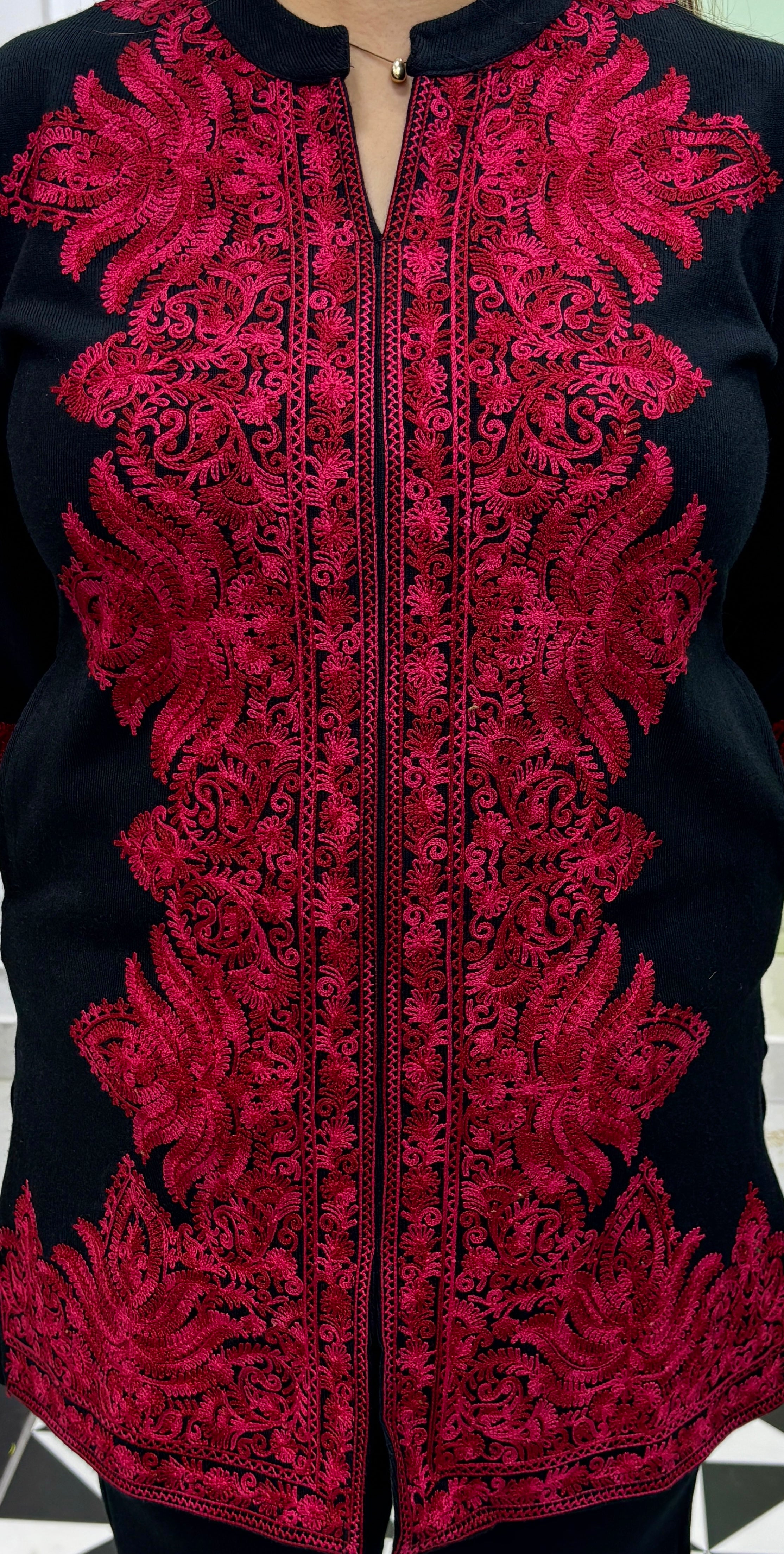 Woollen Kashmiri Kadhai Co-ord Set — Embroidered Bottom & Dual Pockets
