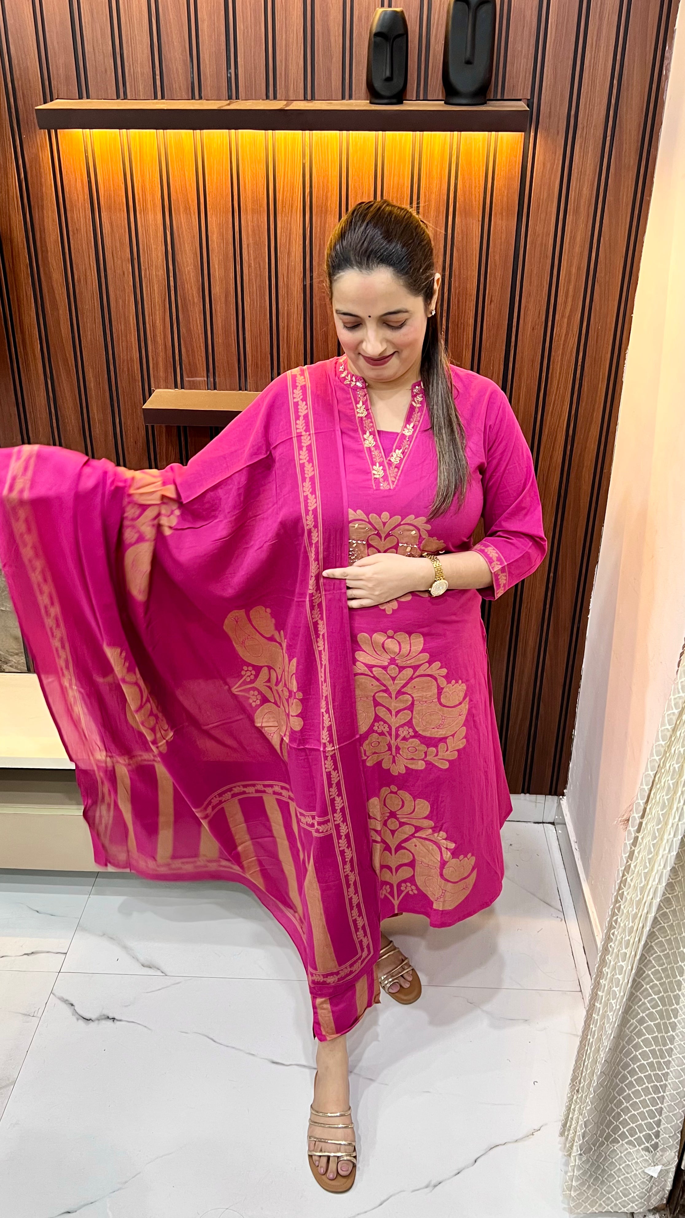 Pure Cotton Hand-Embroidered Block Print Suit Set