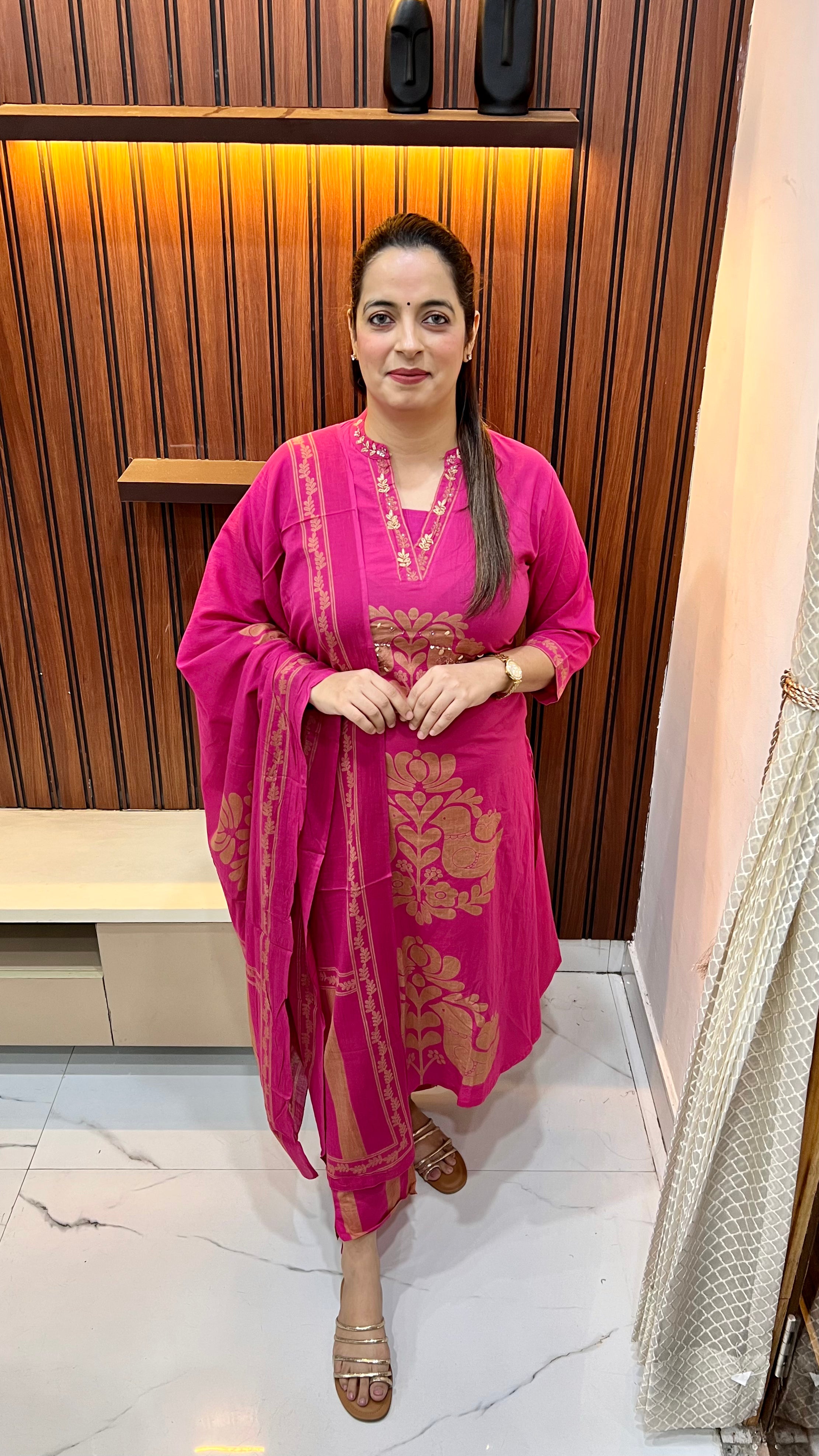 Pure Cotton Hand-Embroidered Block Print Suit Set