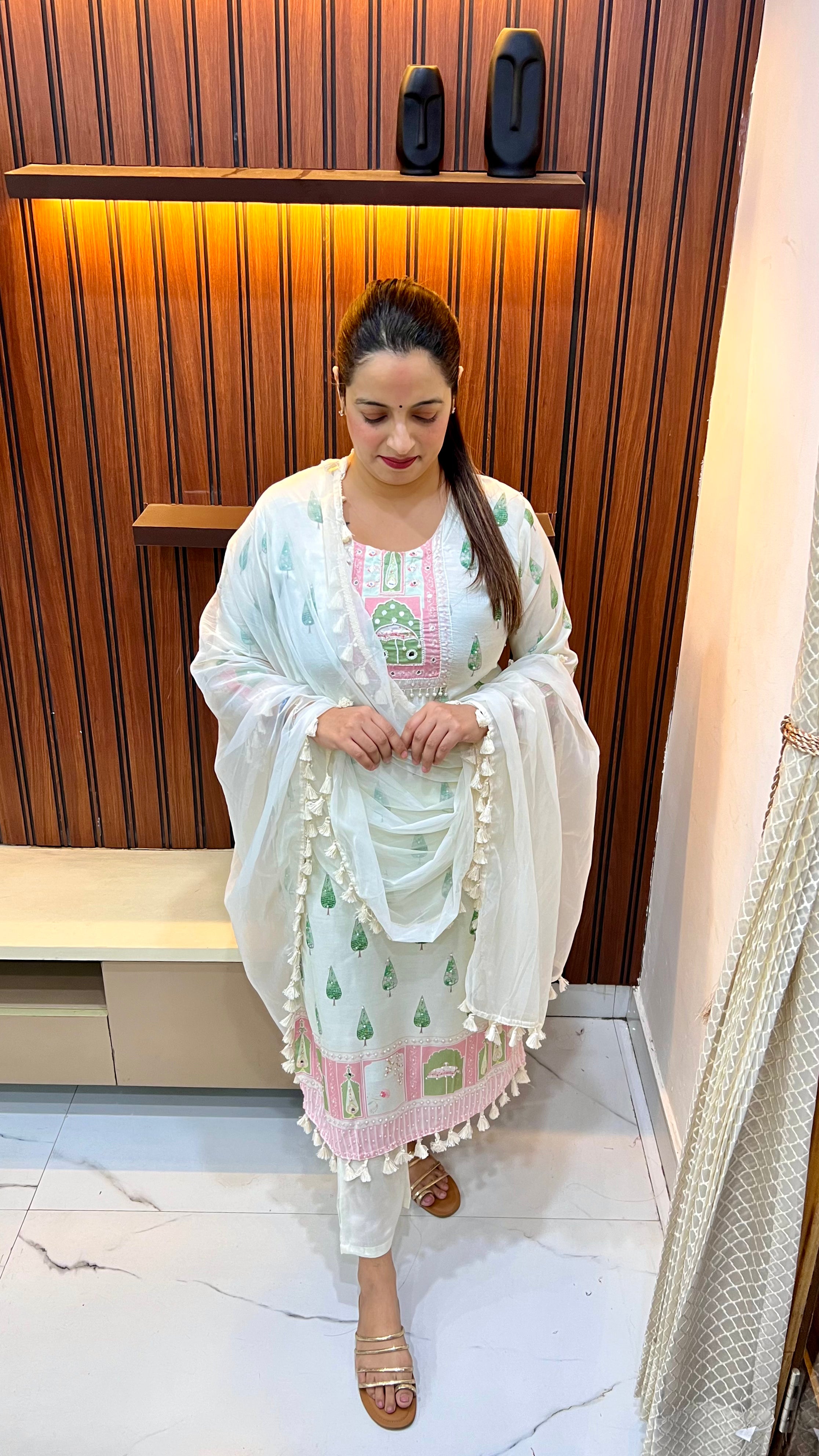 Natural Crepe Suit with Authentic Ajrakh Art