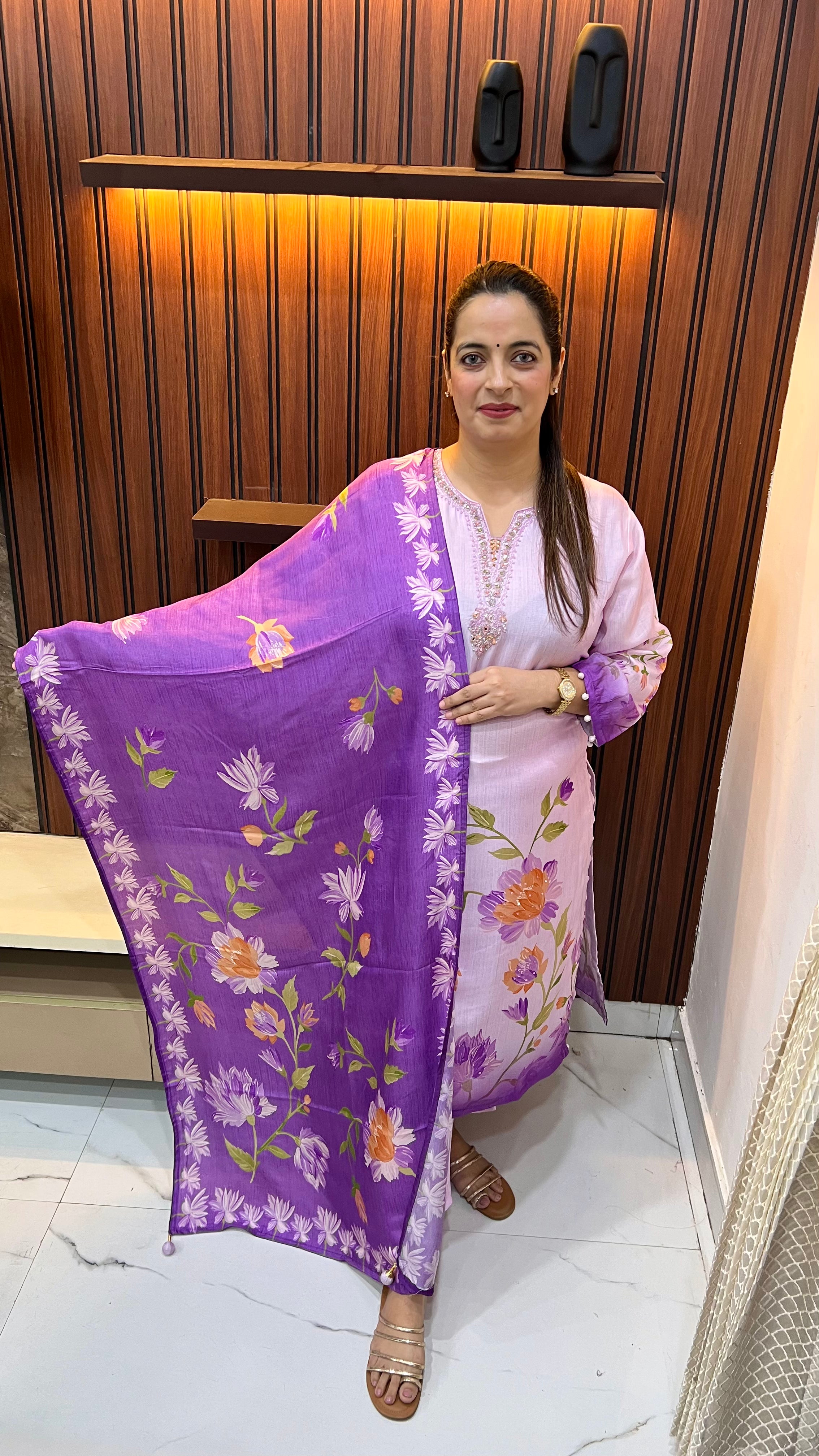 Natural Crepe Floral Digital Print Suit