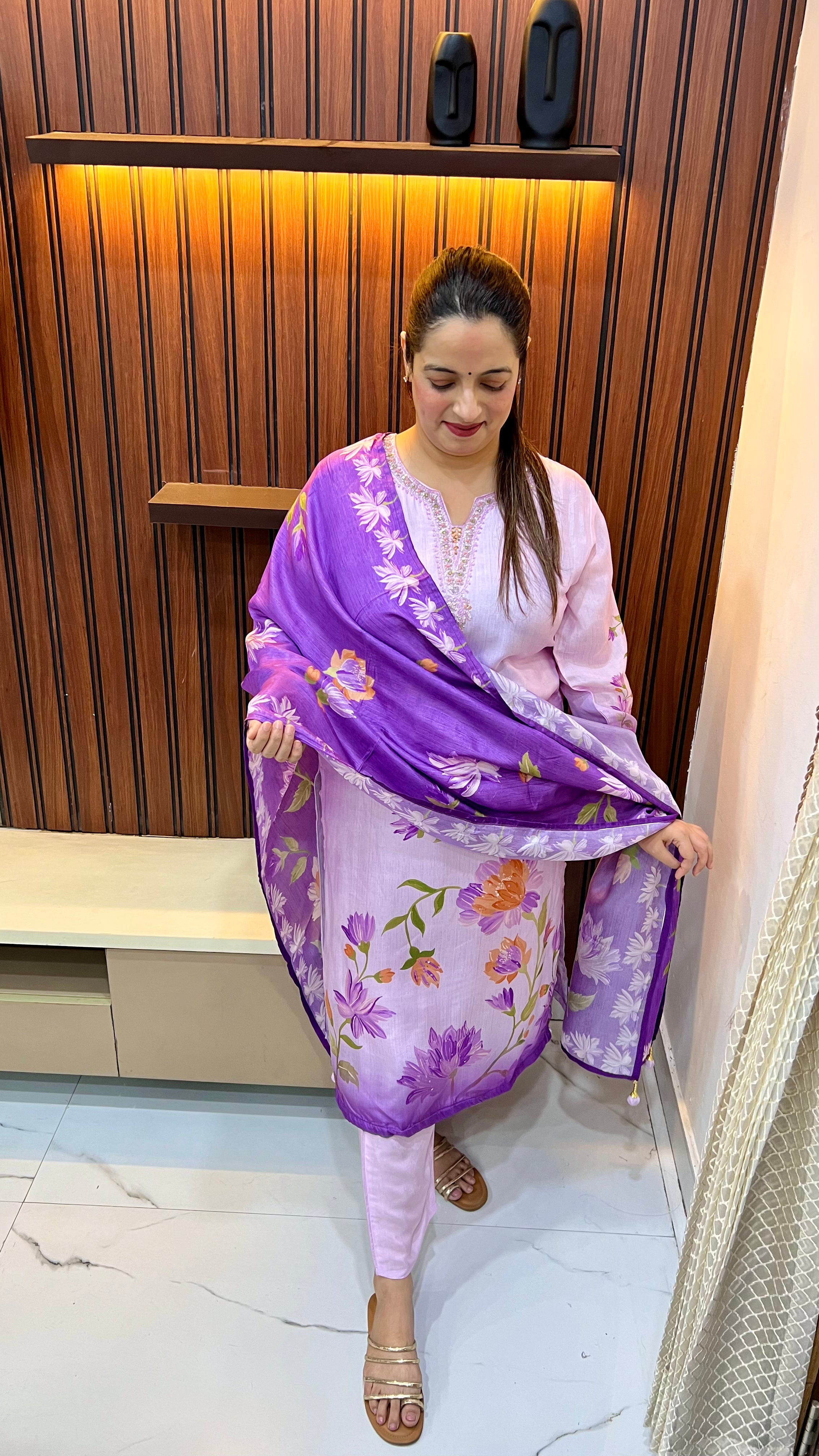 Natural Crepe Floral Digital Print Suit