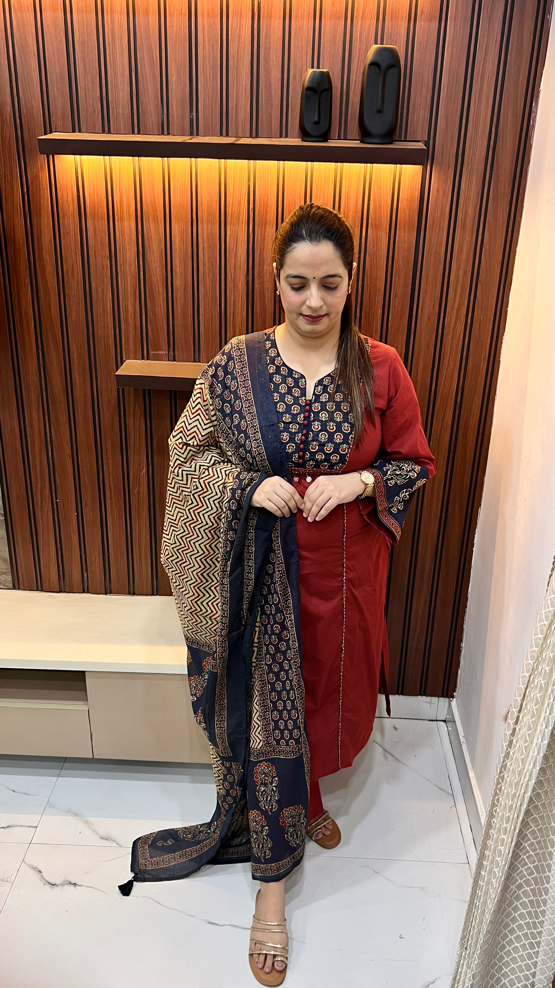 Pure Cotton Kalamkari Suit with Kantha Highlights