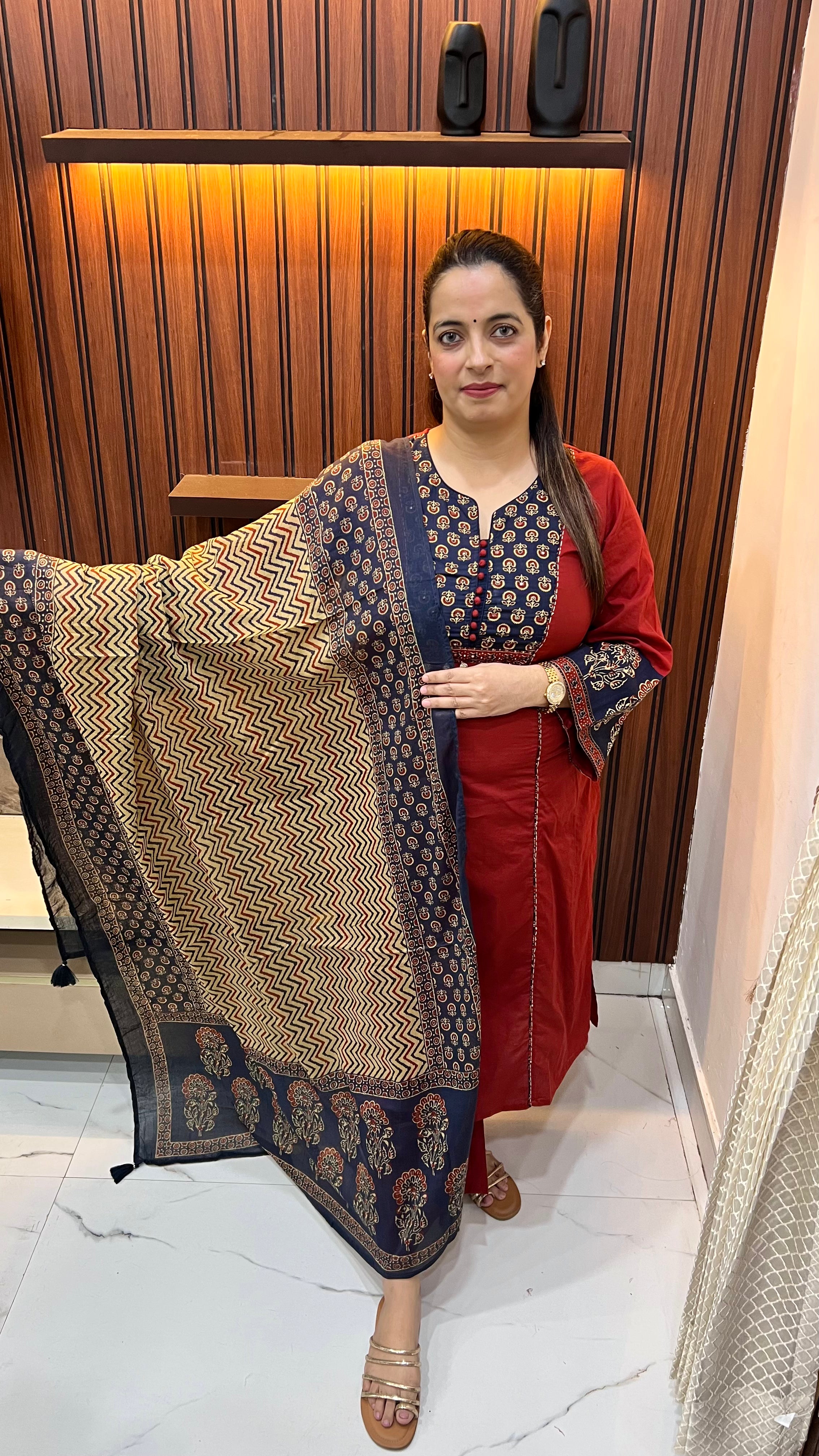 Pure Cotton Kalamkari Suit with Kantha Highlights