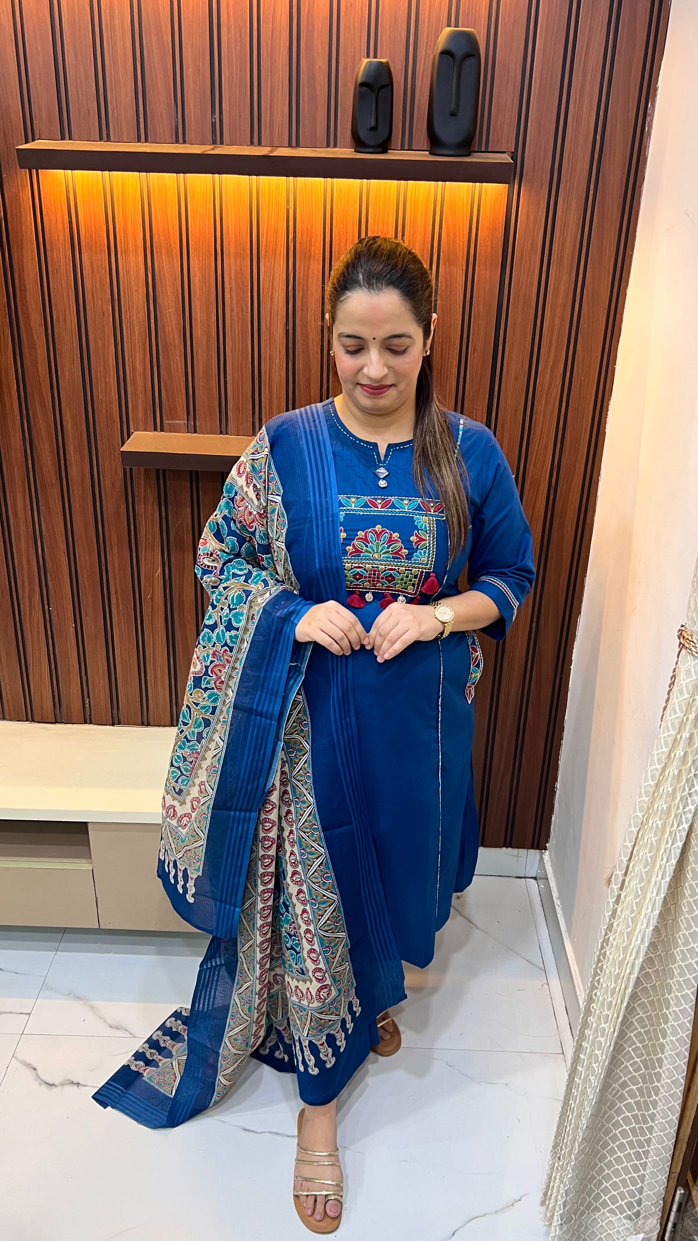 Pure Cotton Designer Suit with Madhubani Art