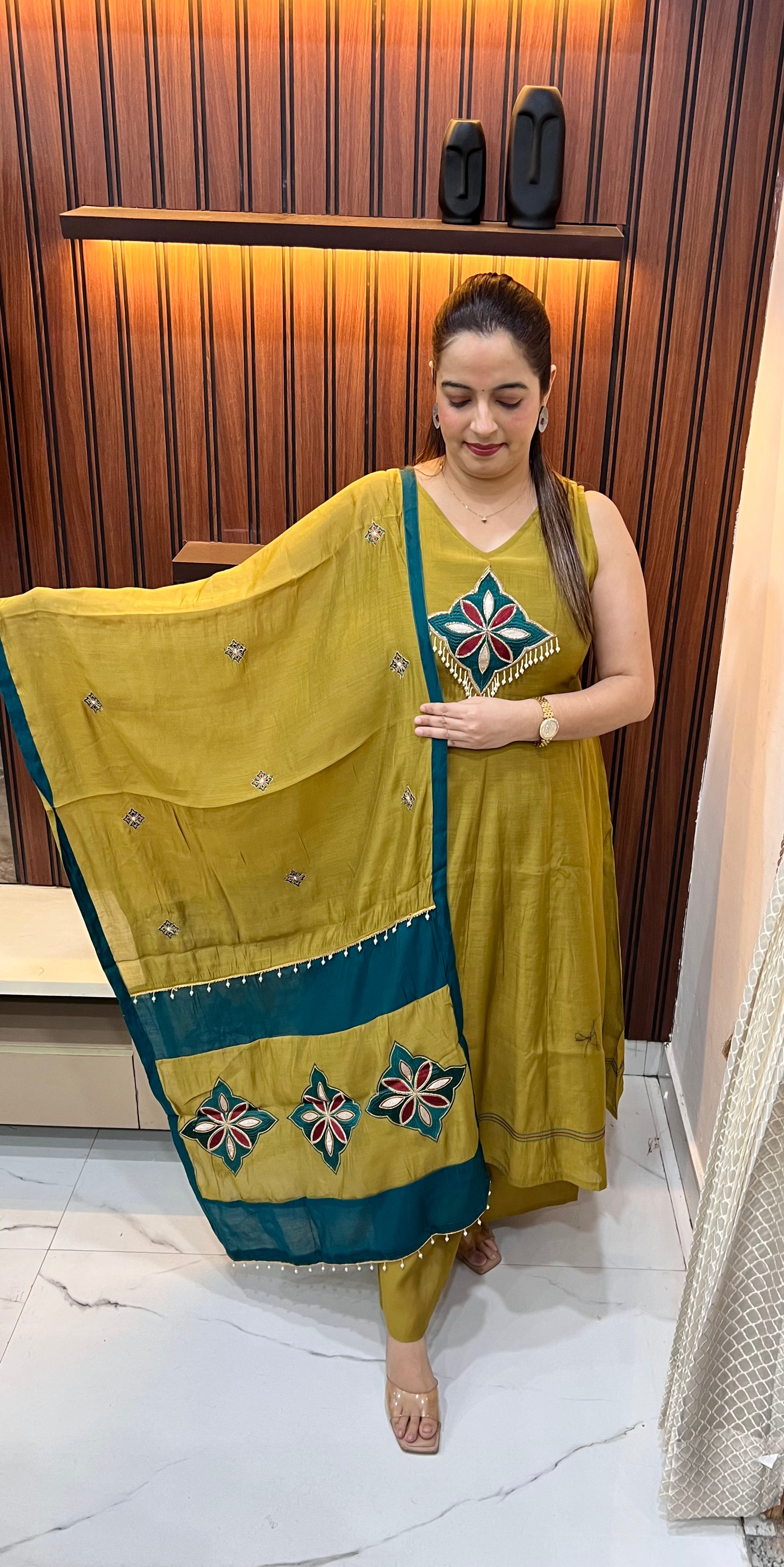 Pure Cotton Designer Suit with Resham & Pearl Artistry