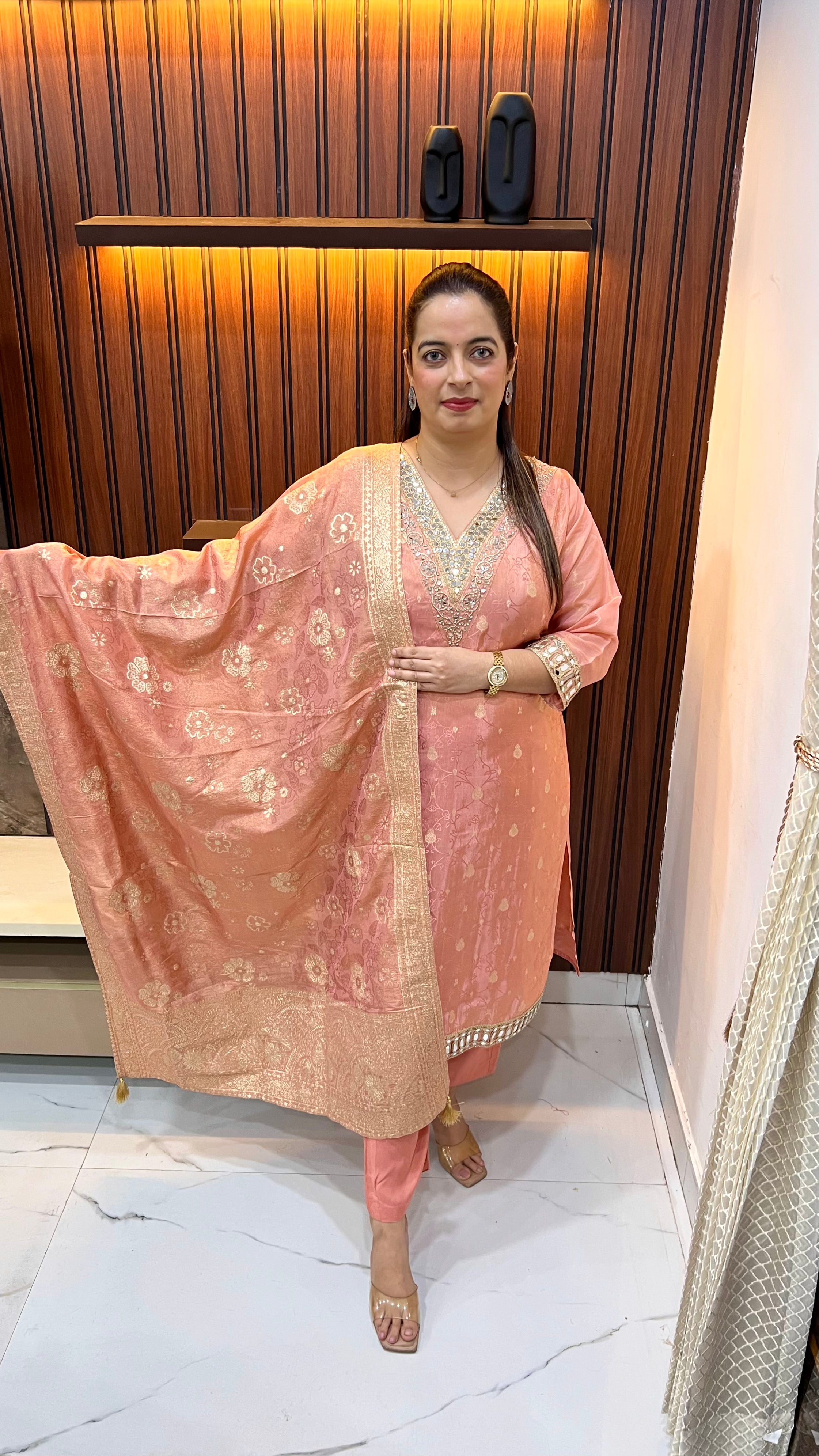 Organza Shimmer Suit with Banarasi Silk Heritage