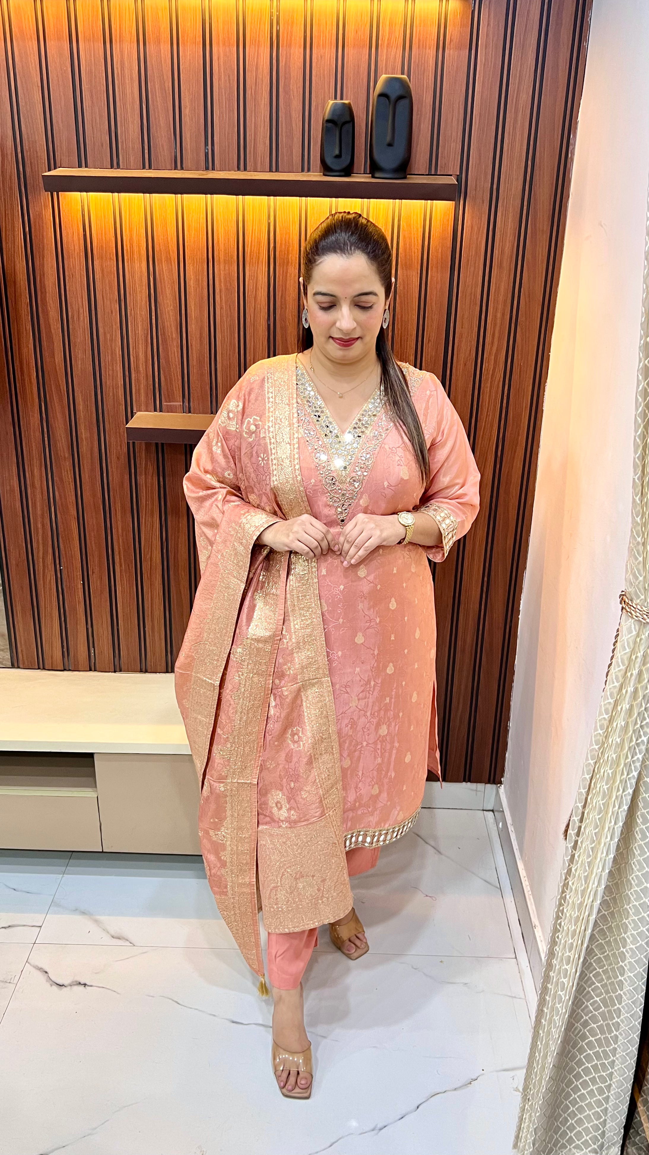 Organza Shimmer Suit with Banarasi Silk Heritage