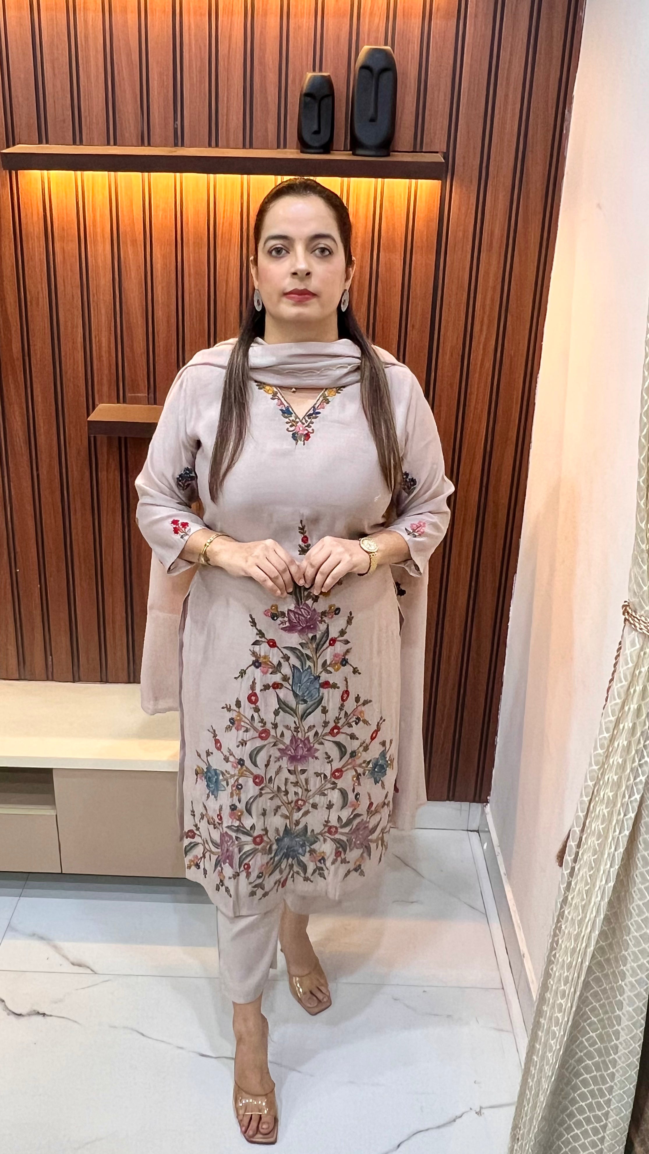 Mul Chanderi Suit with Kantha & Kolkata Knot Artistry