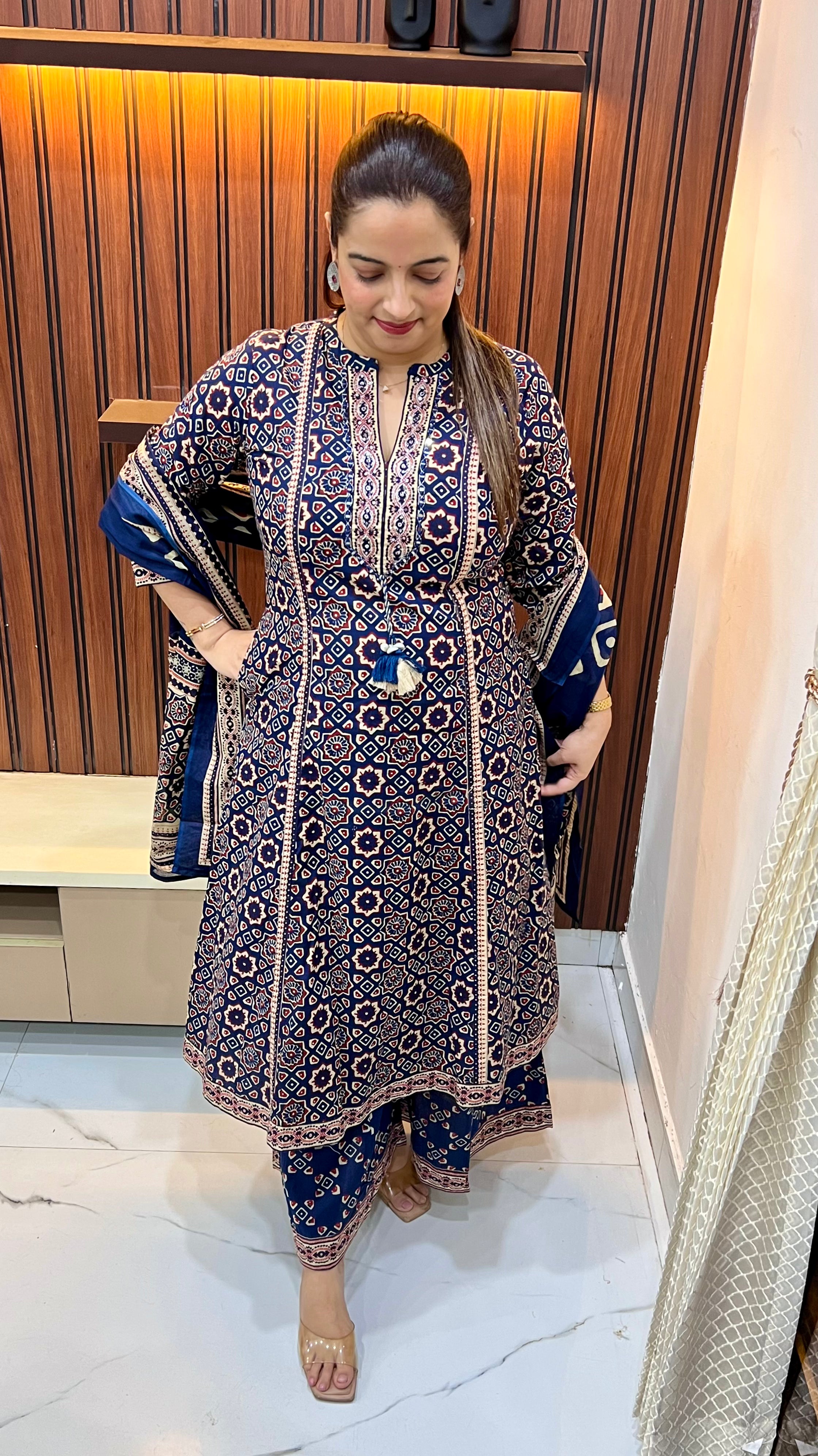 Pure Cotton Kalamkari & Ajrakh Fusion Suit