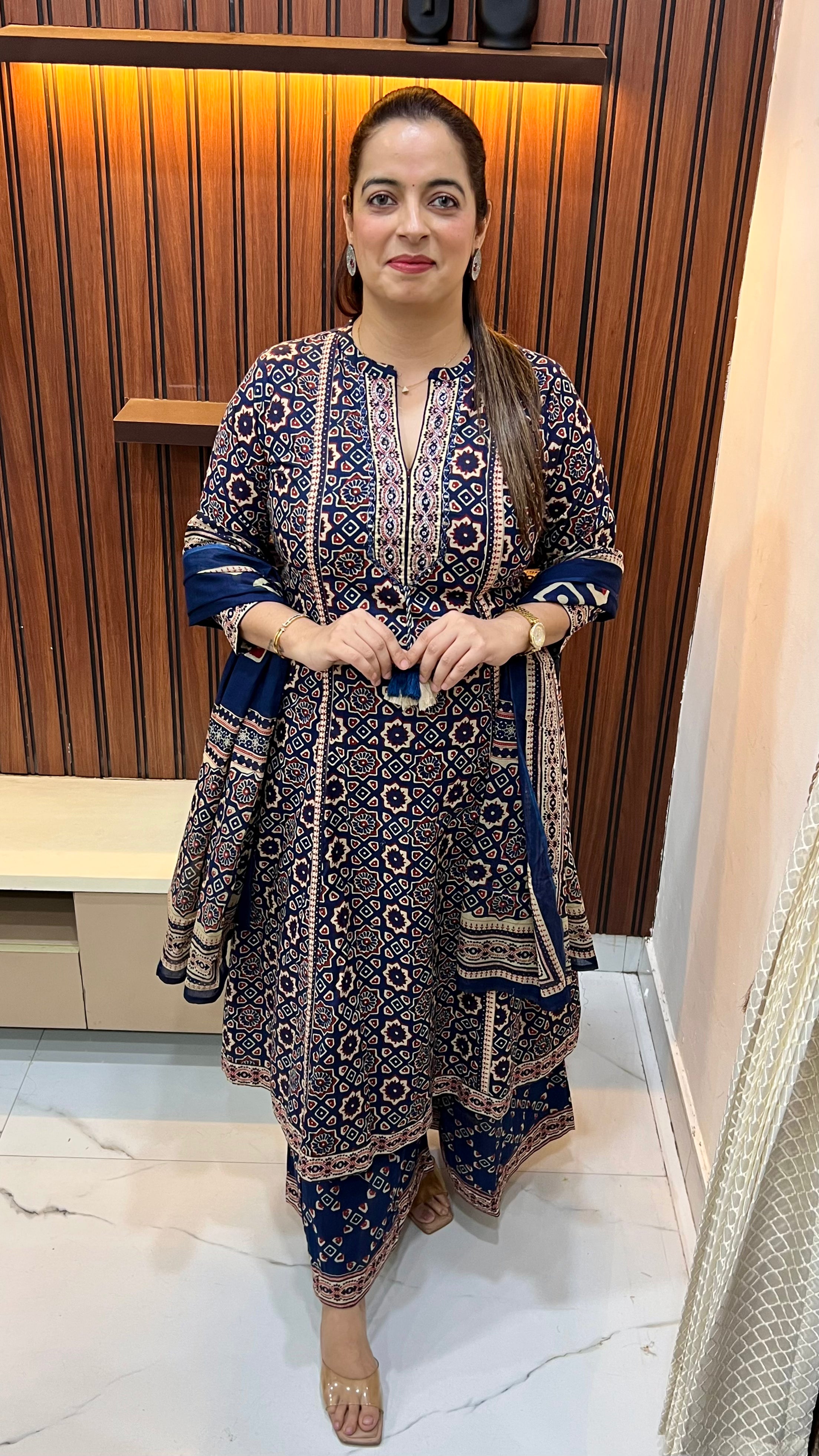 Pure Cotton Kalamkari & Ajrakh Fusion Suit
