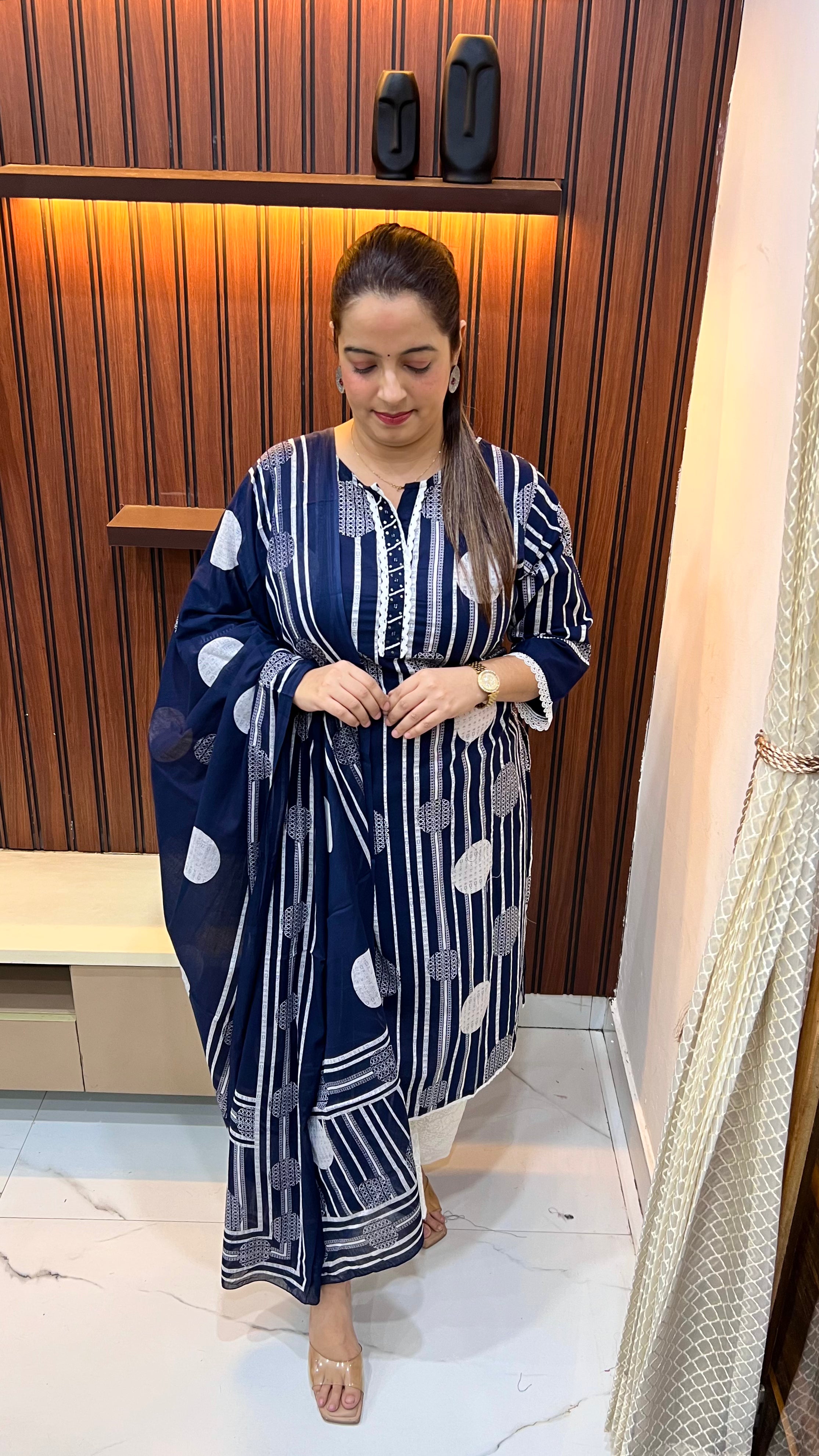 Pure Cotton Designer Suit with Schiffli Palazzo