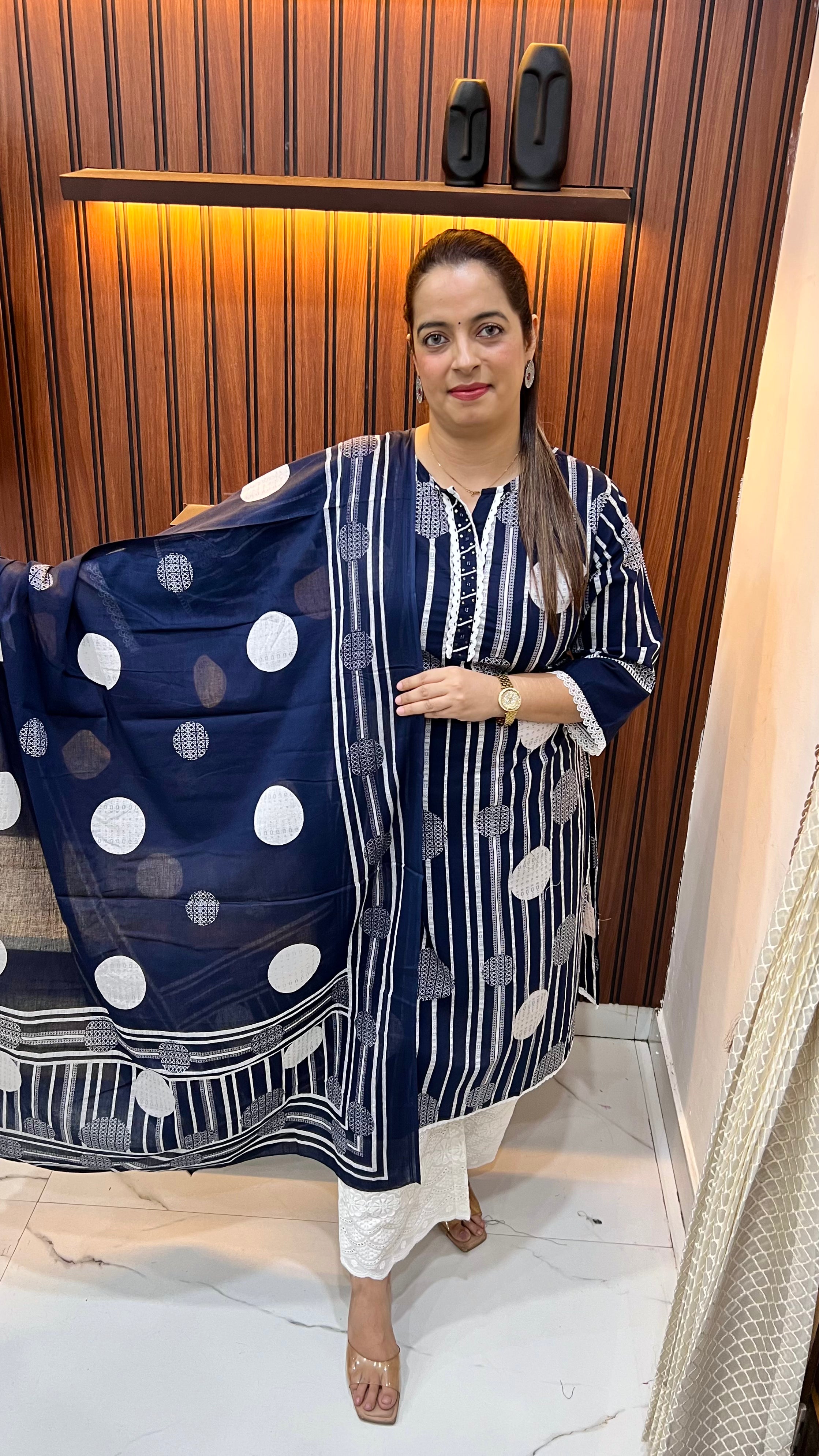 Pure Cotton Designer Suit with Schiffli Palazzo