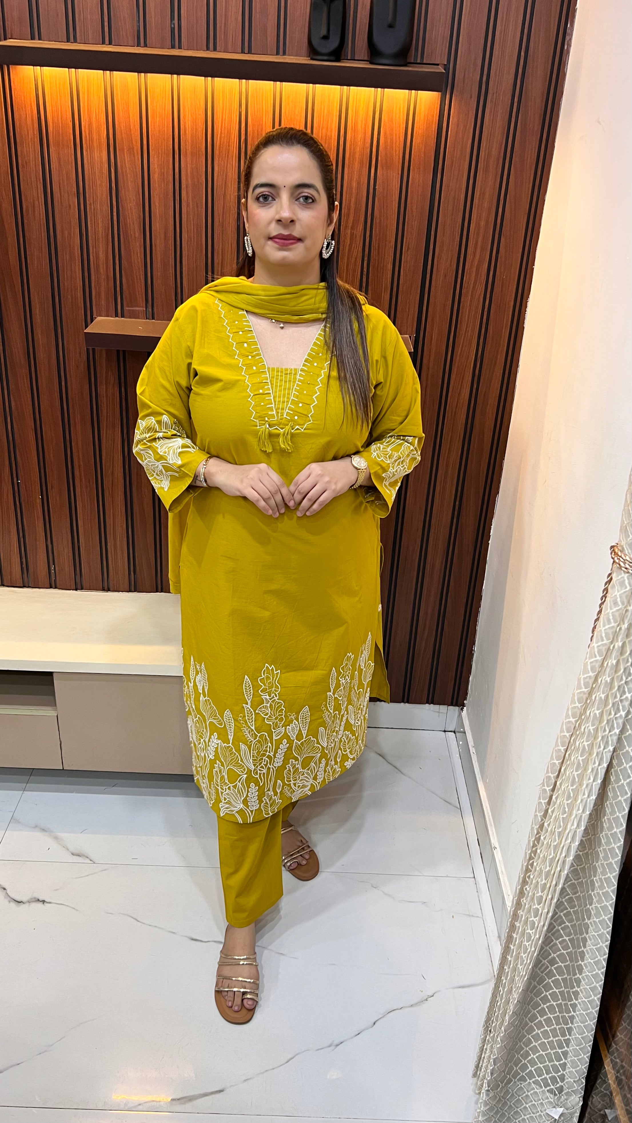 Flora Bloom: Pure Cotton Embroidered Suit