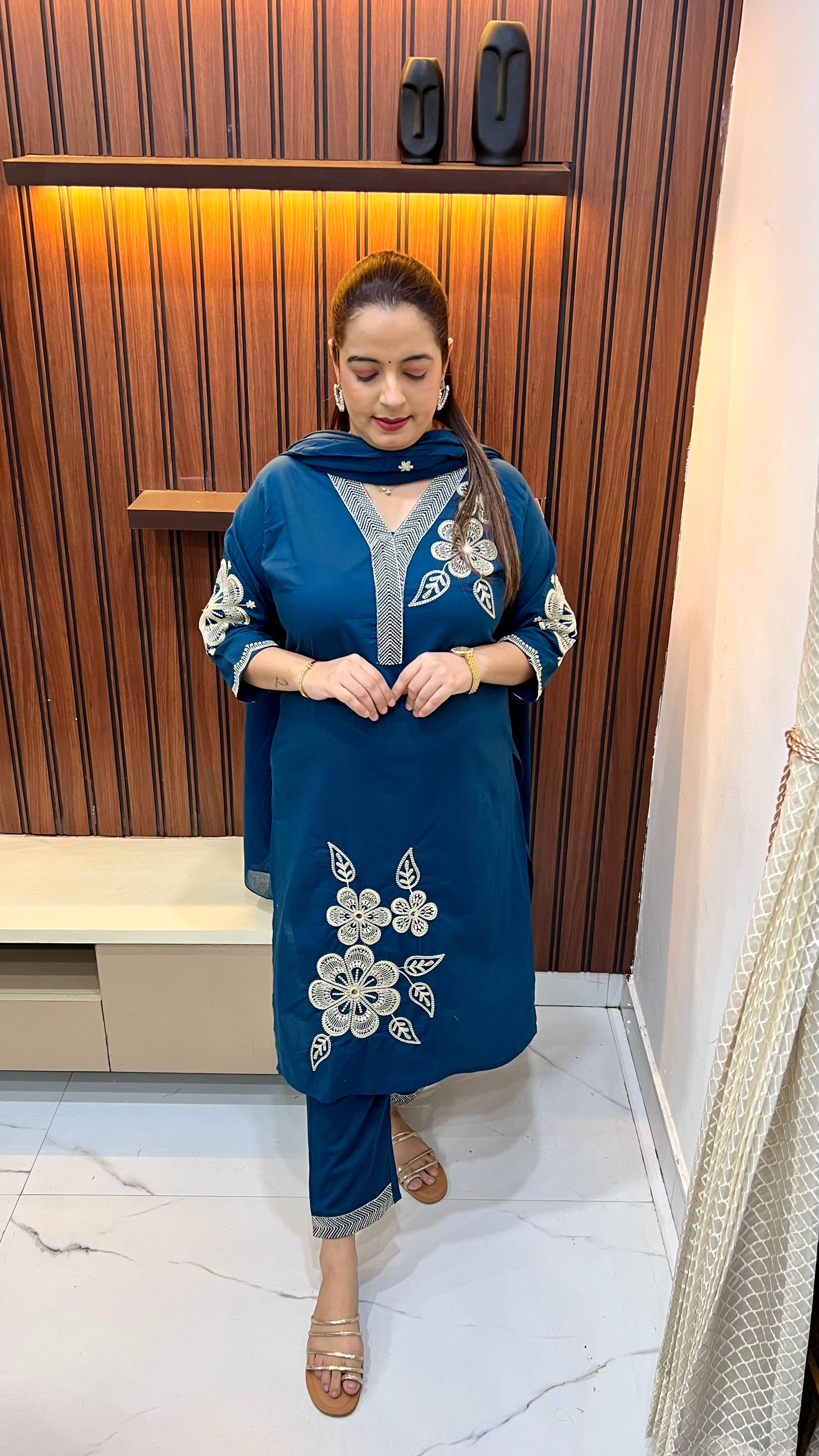 Garden Bloom: All-Over Thread Embroidered Cotton Set