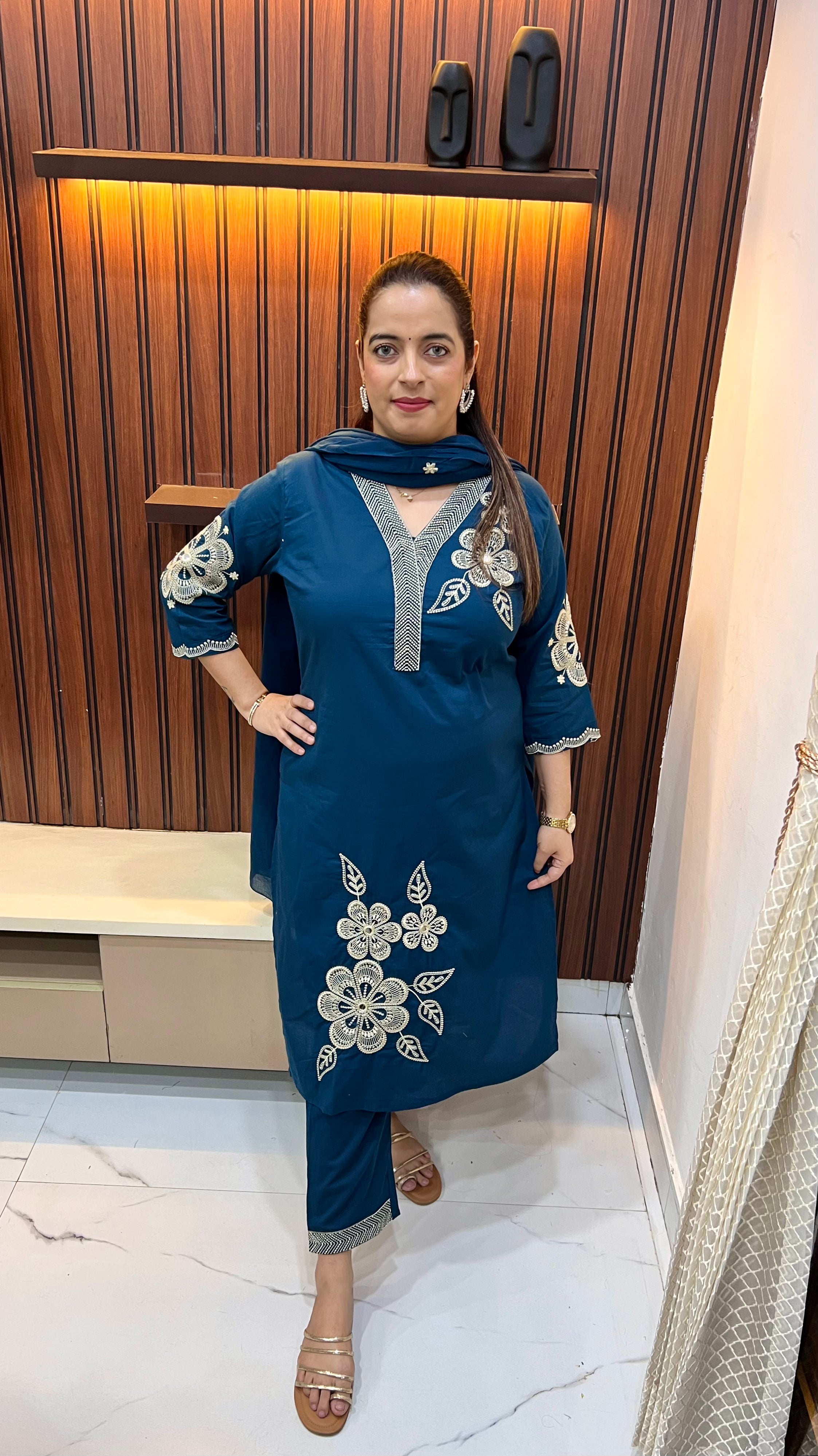 Garden Bloom: All-Over Thread Embroidered Cotton Set