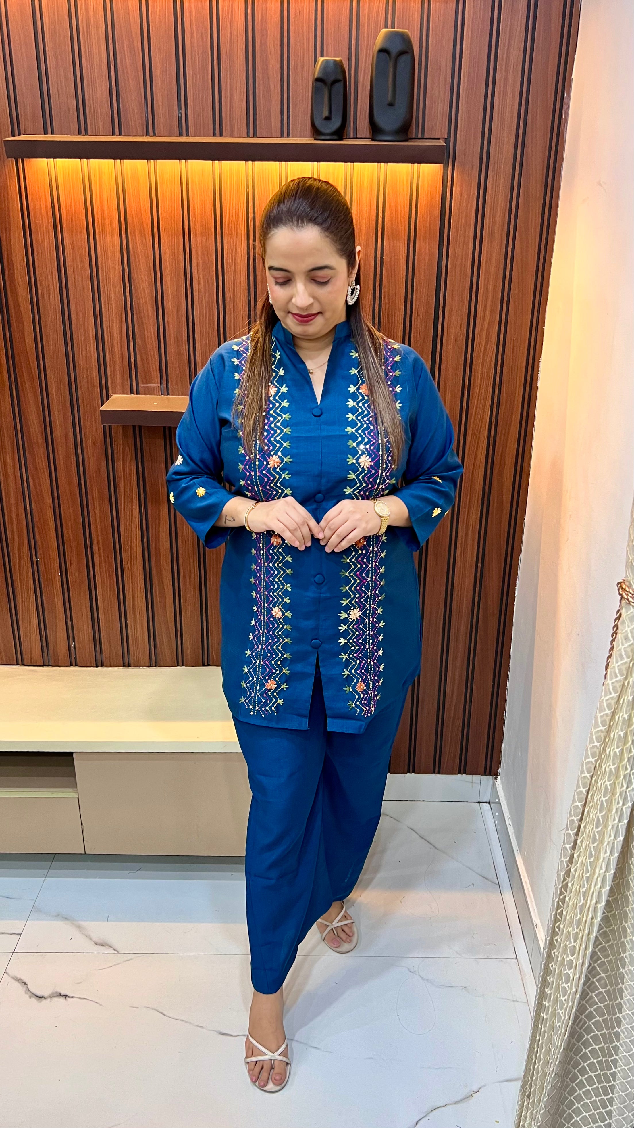 Silk-Mist Harmony: Cotton Silk Katha Co-ord Set