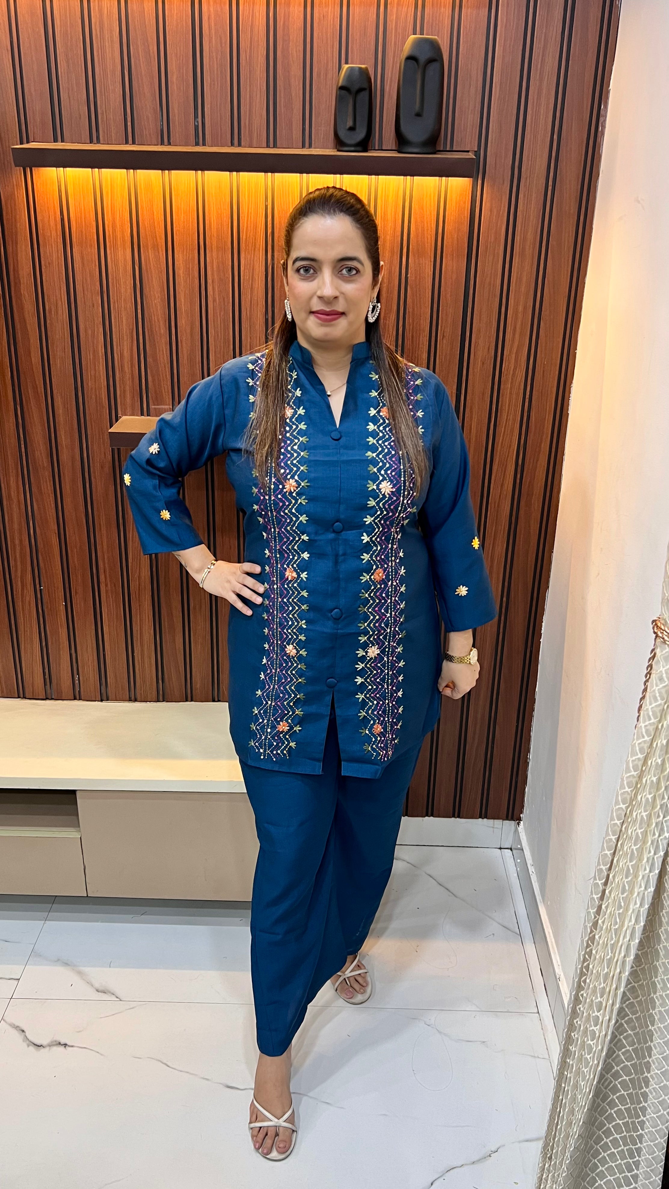 Silk-Mist Harmony: Cotton Silk Katha Co-ord Set