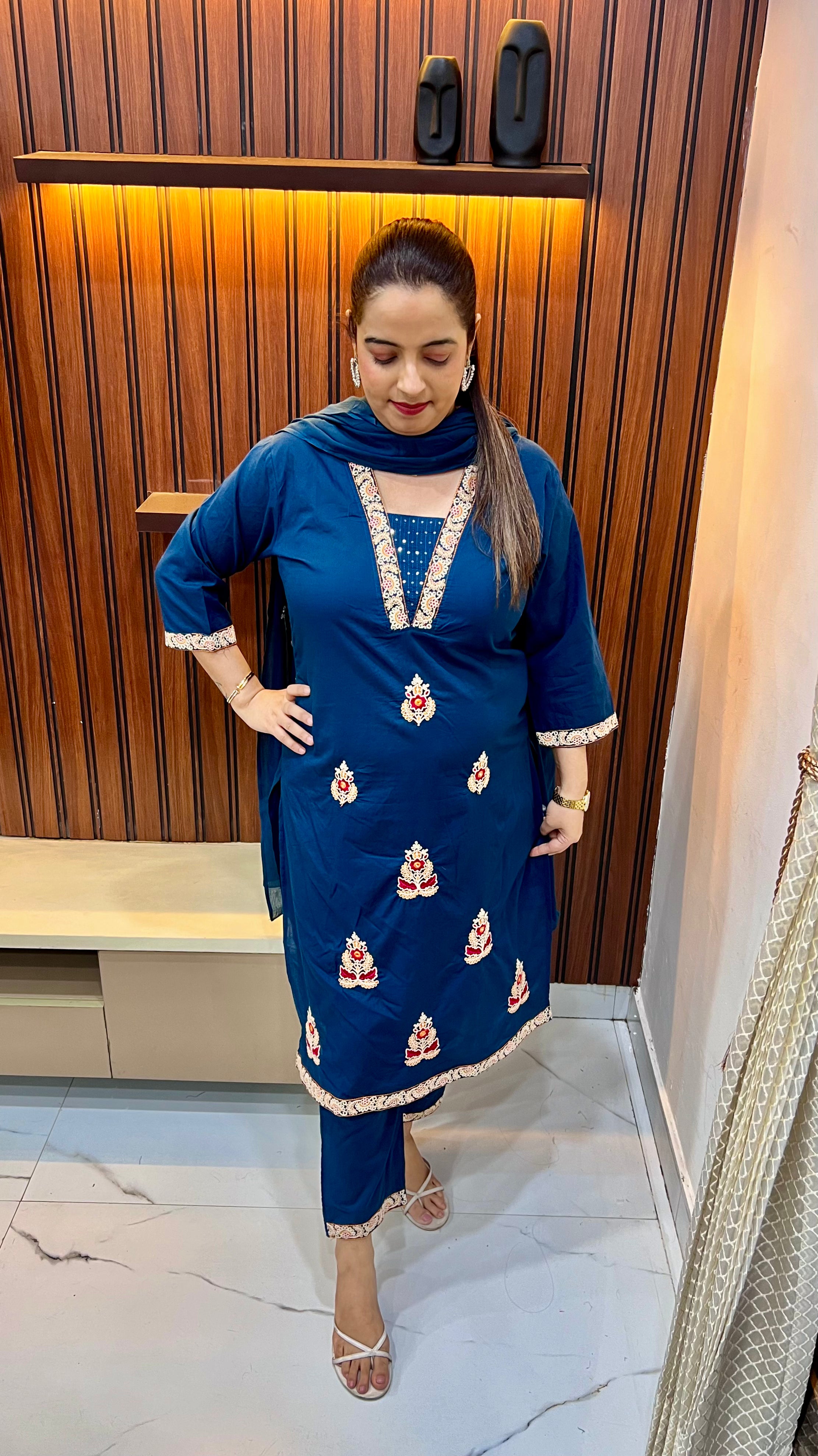 Ethereal Bloom: Pure Cotton Suit with Mulmul Dupatta