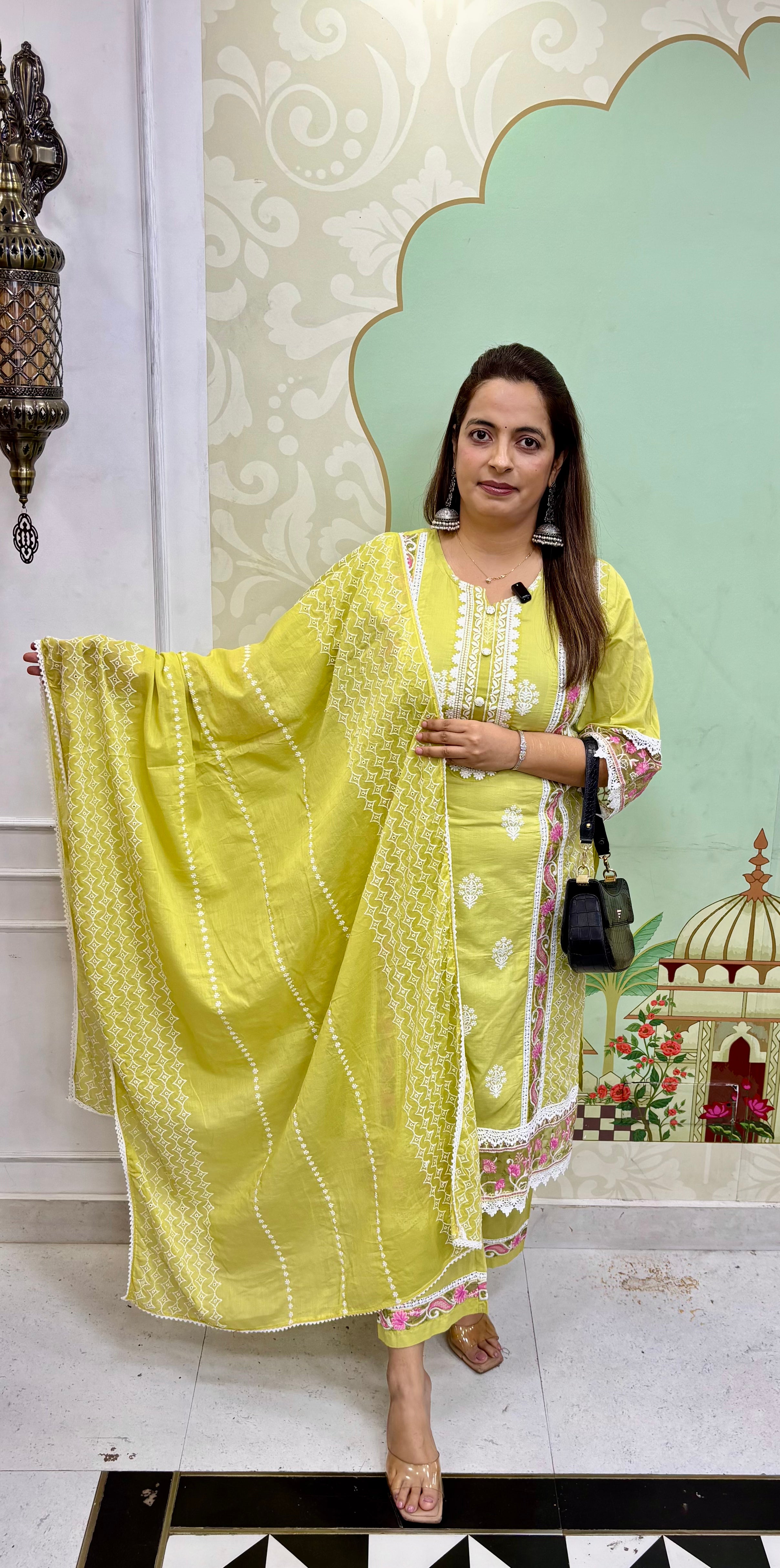 Mul Cotton Pakistani-Style Suit — All-Over Thread Embroidery with Heavy Dupatta