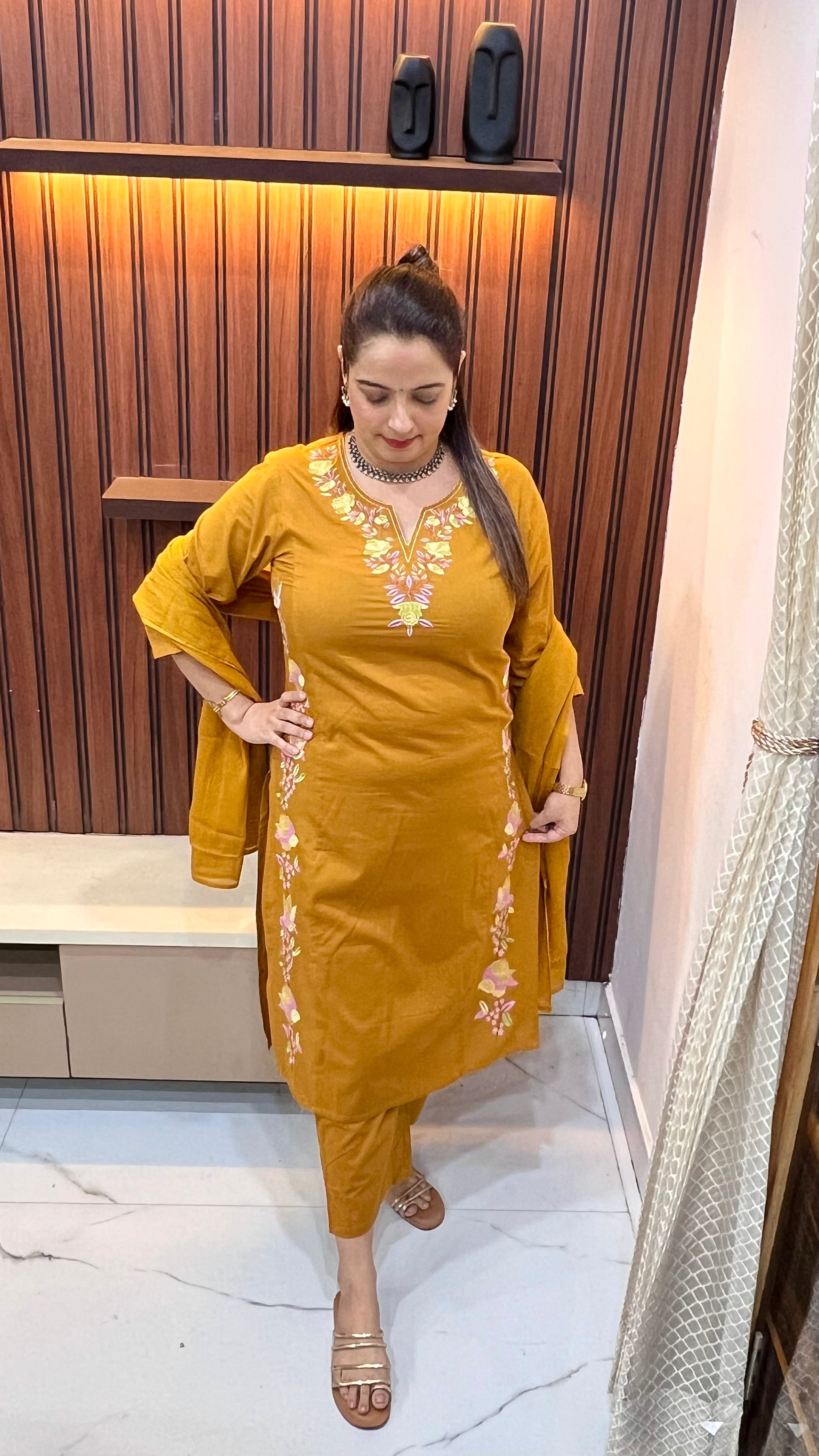 Ethereal Bloom: Pure Cotton Suit with Mulmul Dupatta