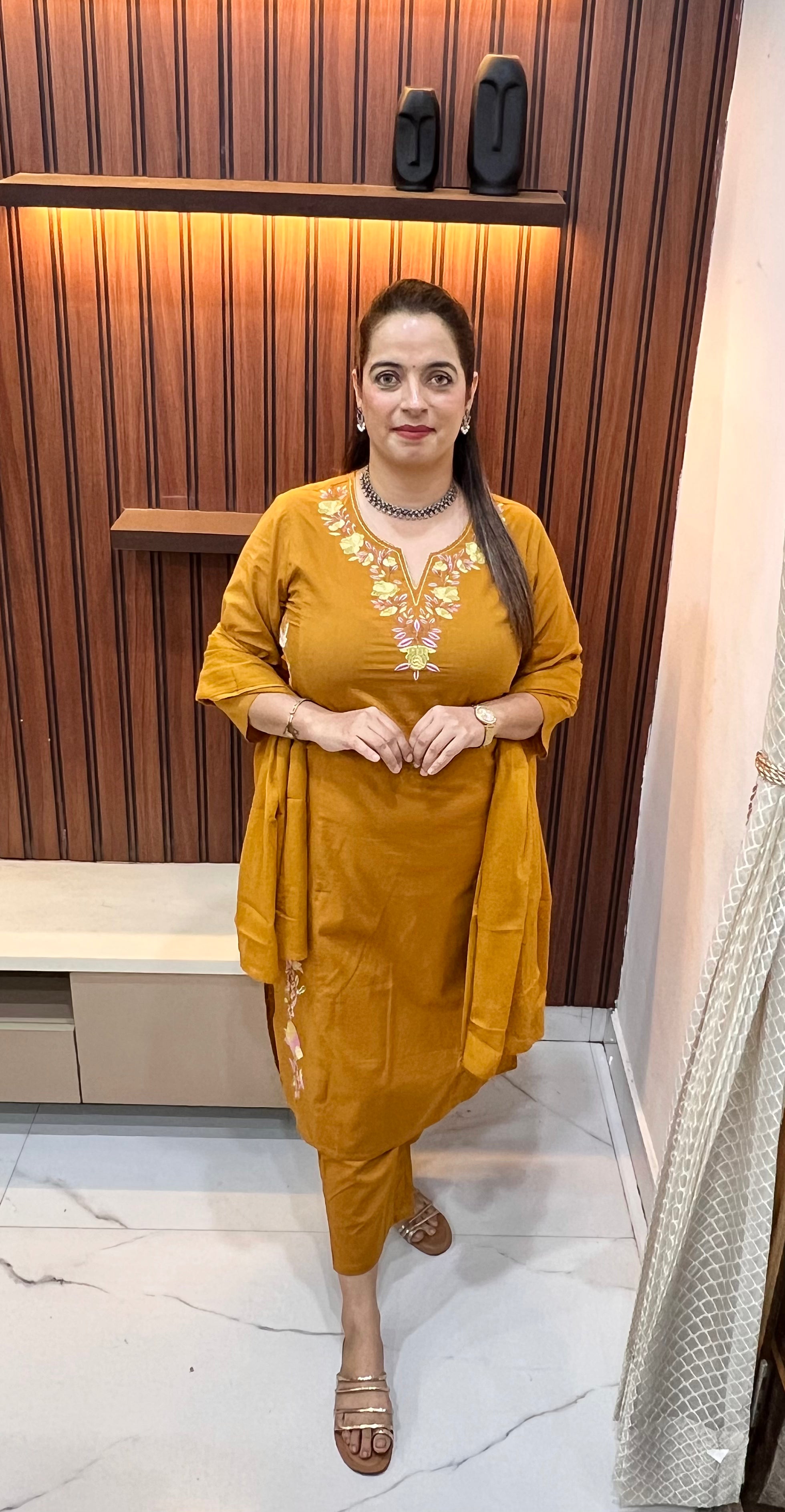 Ethereal Bloom: Pure Cotton Suit with Mulmul Dupatta