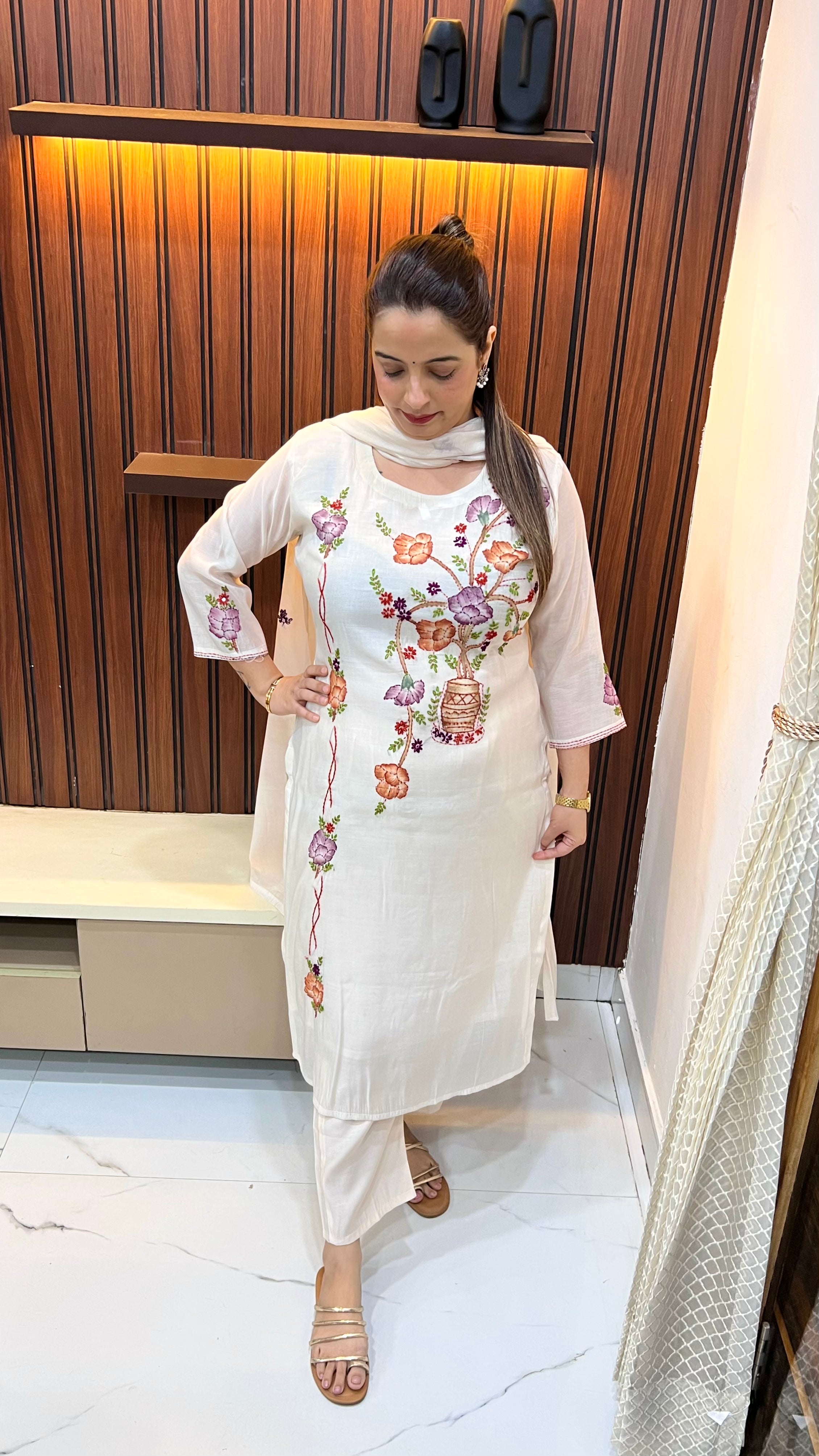 Boutique Special: Mul Chanderi Suit with Heavy Hand-Crafted Artistry
