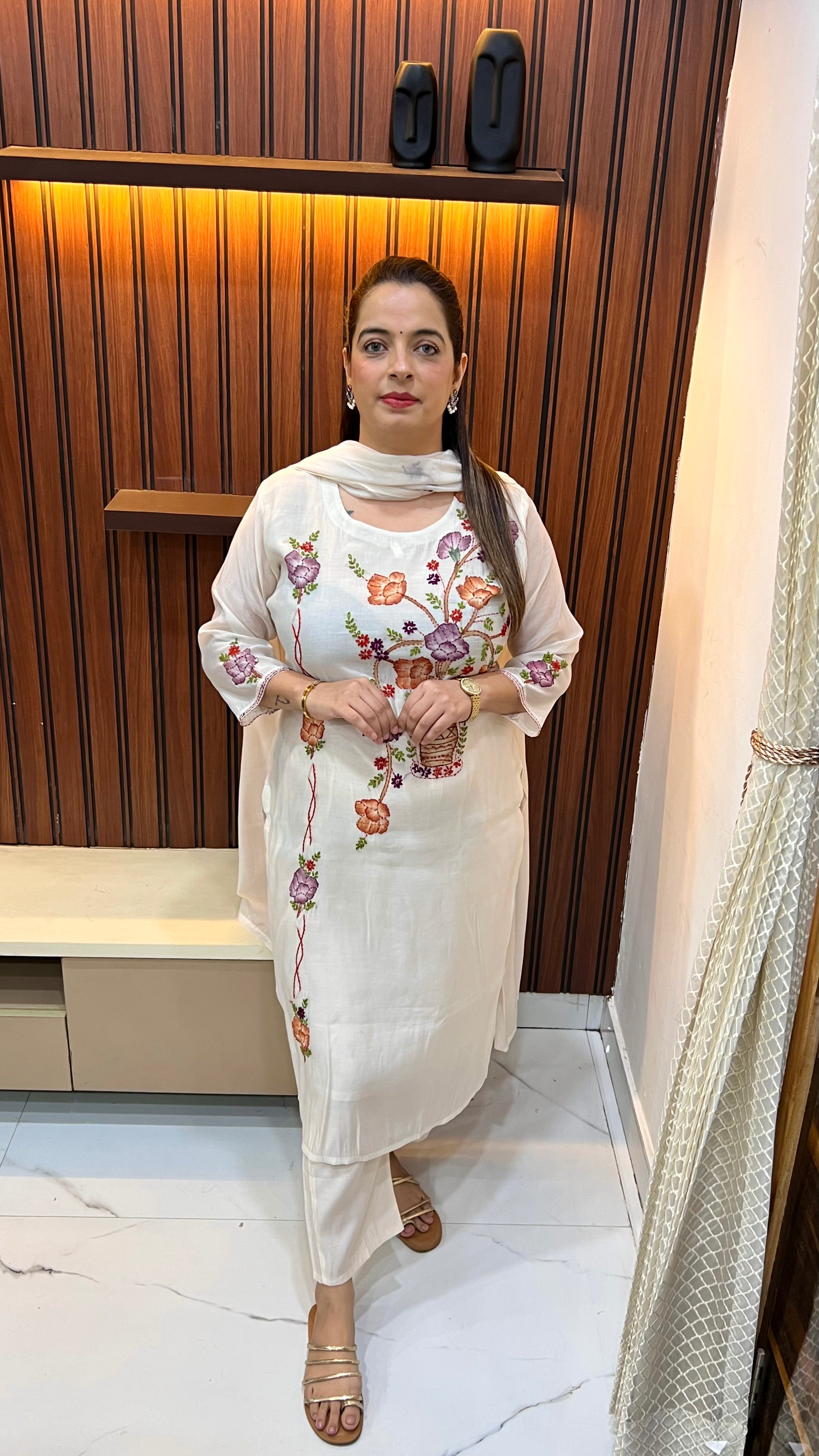Boutique Special: Mul Chanderi Suit with Heavy Hand-Crafted Artistry