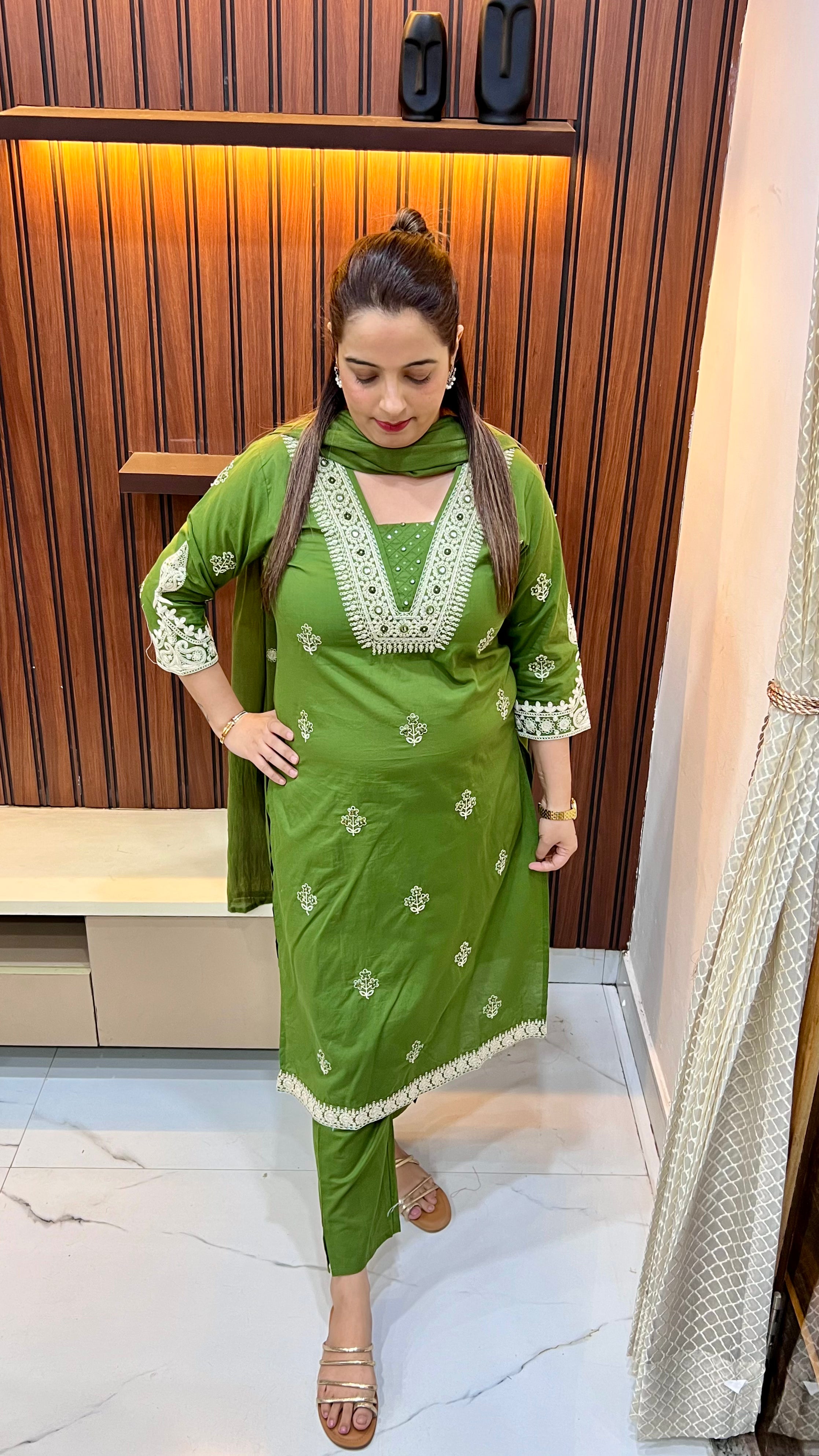 Artisanal Grace: Pure Cotton Suit with Dori & Mirror Work