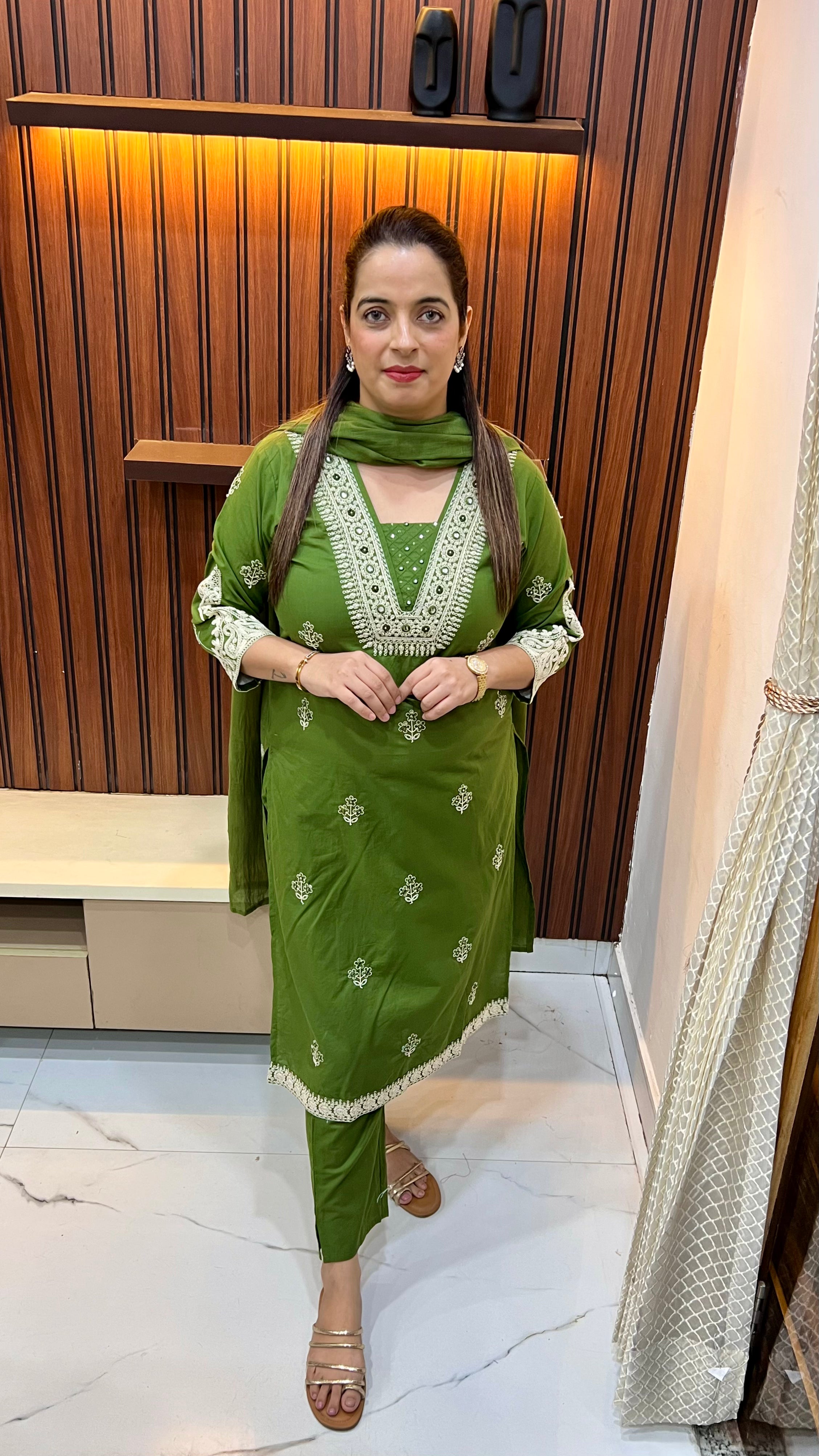 Artisanal Grace: Pure Cotton Suit with Dori & Mirror Work