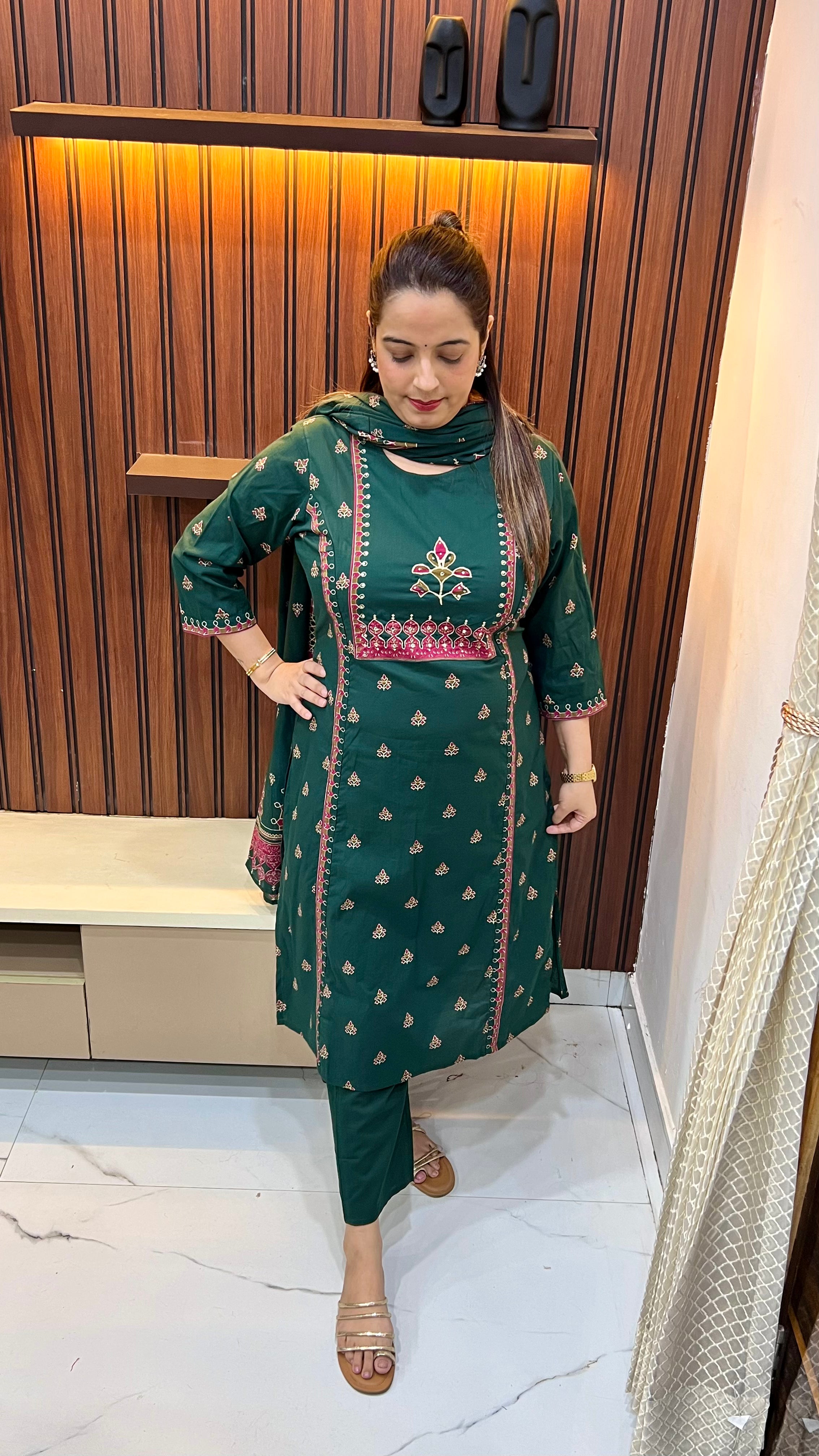Timeless Traditions: Pure Cotton Ajrak Print Suit with Zari & Sequence Accents