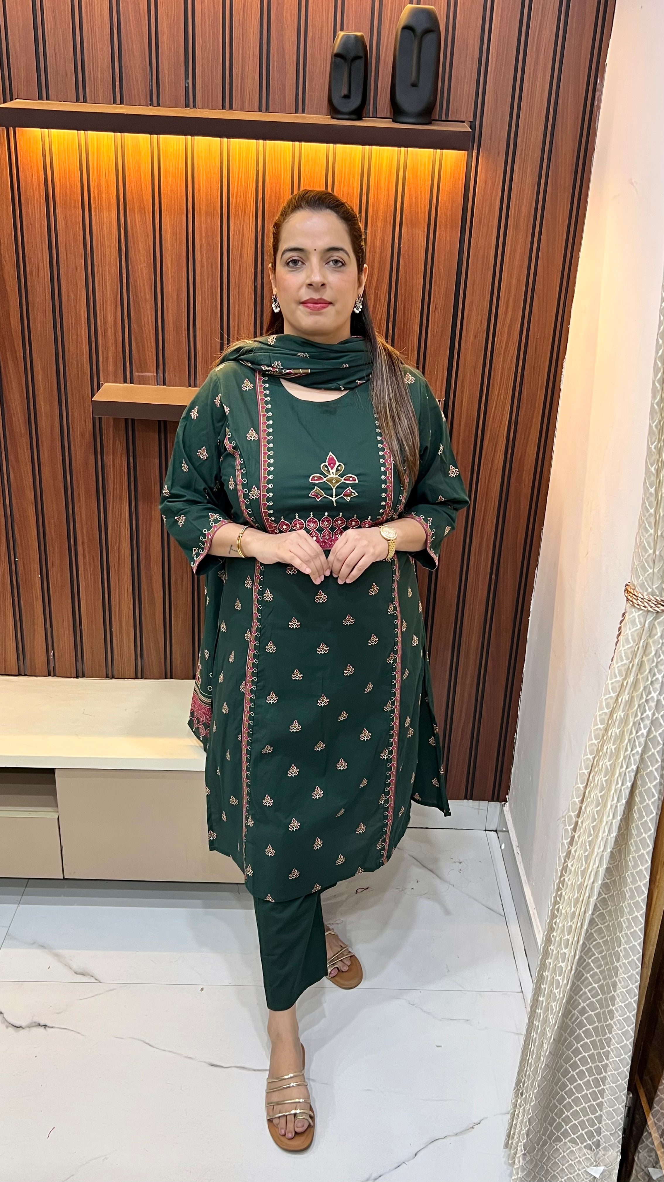 Timeless Traditions: Pure Cotton Ajrak Print Suit with Zari & Sequence Accents