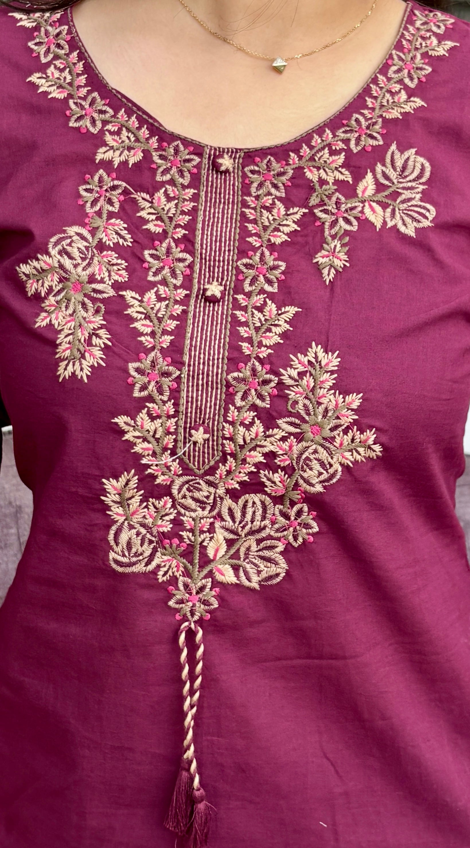 Pure Cotton Suit — Thread Embroidery with Handmade Tassels